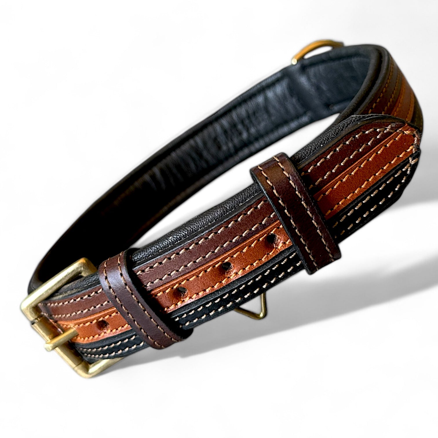 The K9 Store 100% Highgrade Leather Colored Designer Dog Neck Collar (Black + Tan + Chocolate - TRICOLOR)