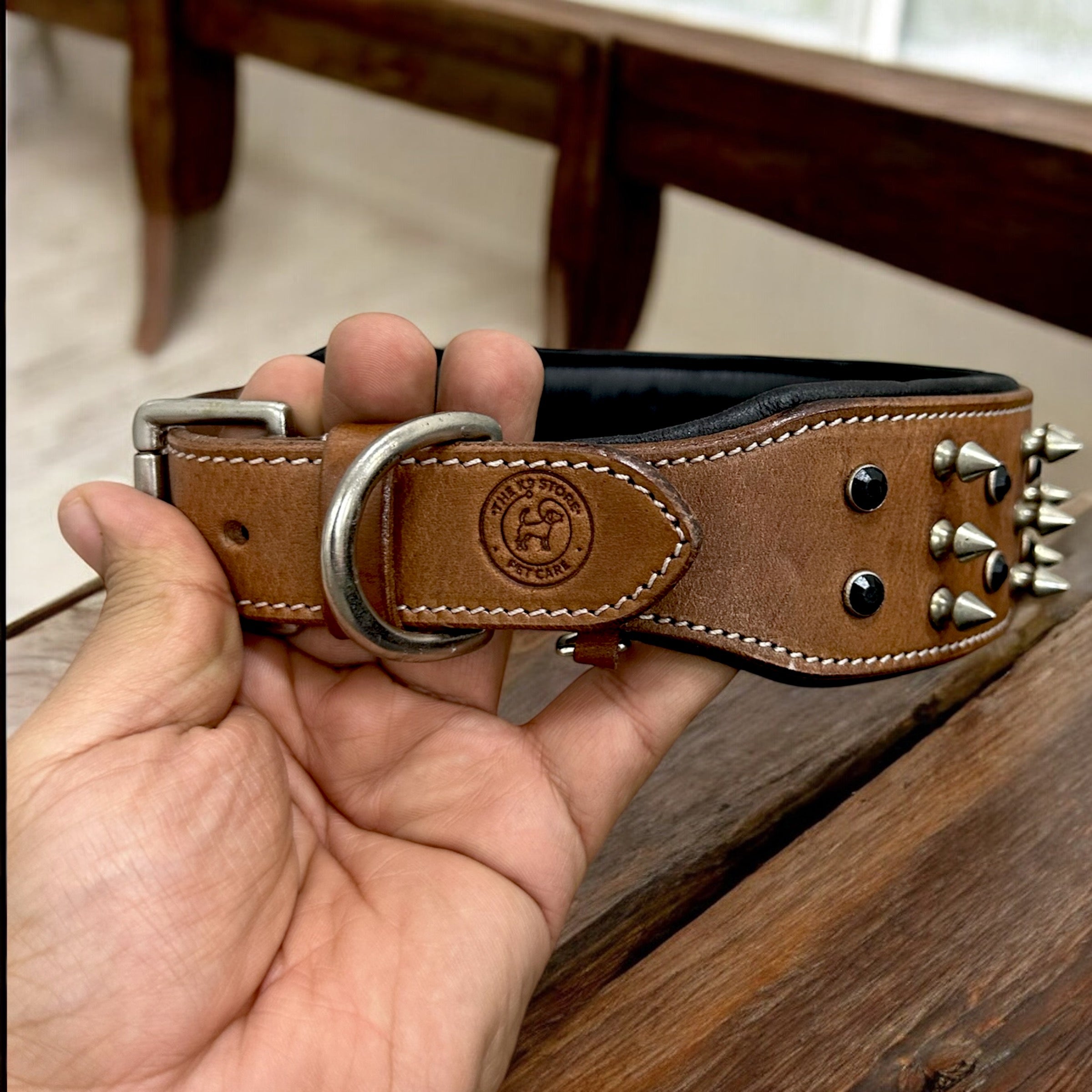 The K9 Store 100% Highgrade Leather Spiked & Studded Designer Dog Neck Collar (Brown) (Bubzee Special)