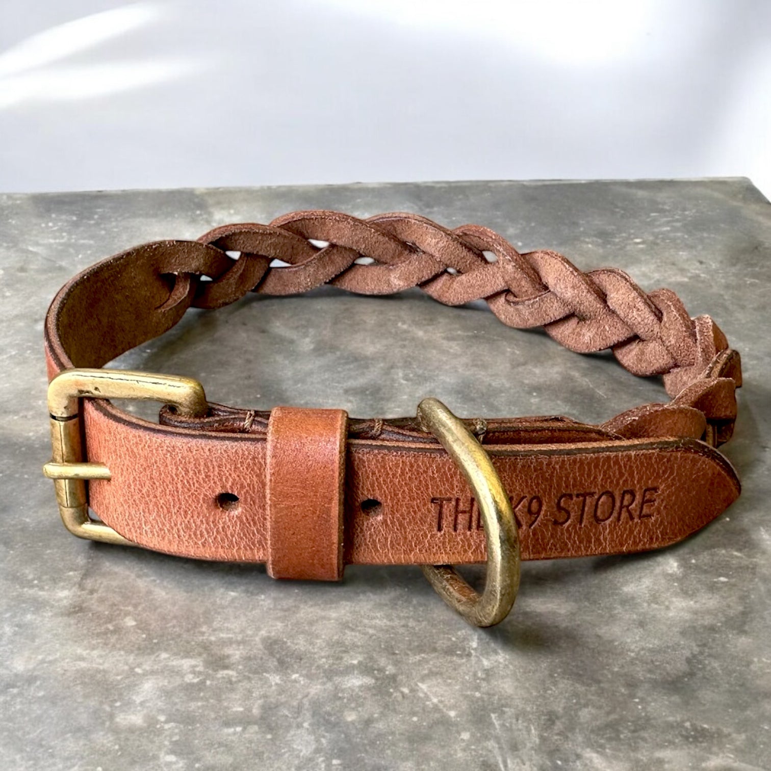The K9 Store 100% Highgrade Leather Criss Cross Designer Dog Neck Collar (Tan)
