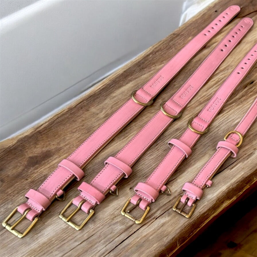 The K9 Store 100% Highgrade Leather Colored Basic Dog Neck Collar (Pink)