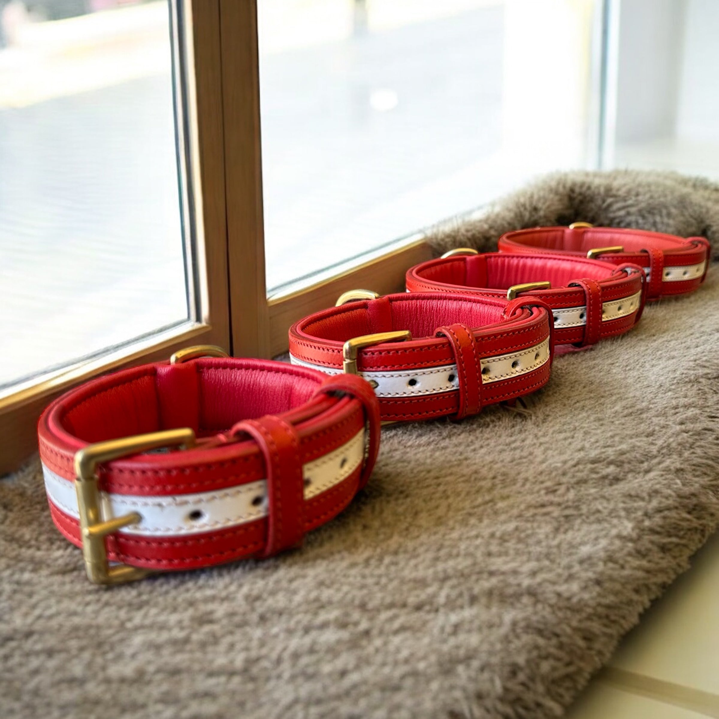 The K9 Store 100% Highgrade Leather Dual Tone Designer Dog Neck Collar (Red & White)