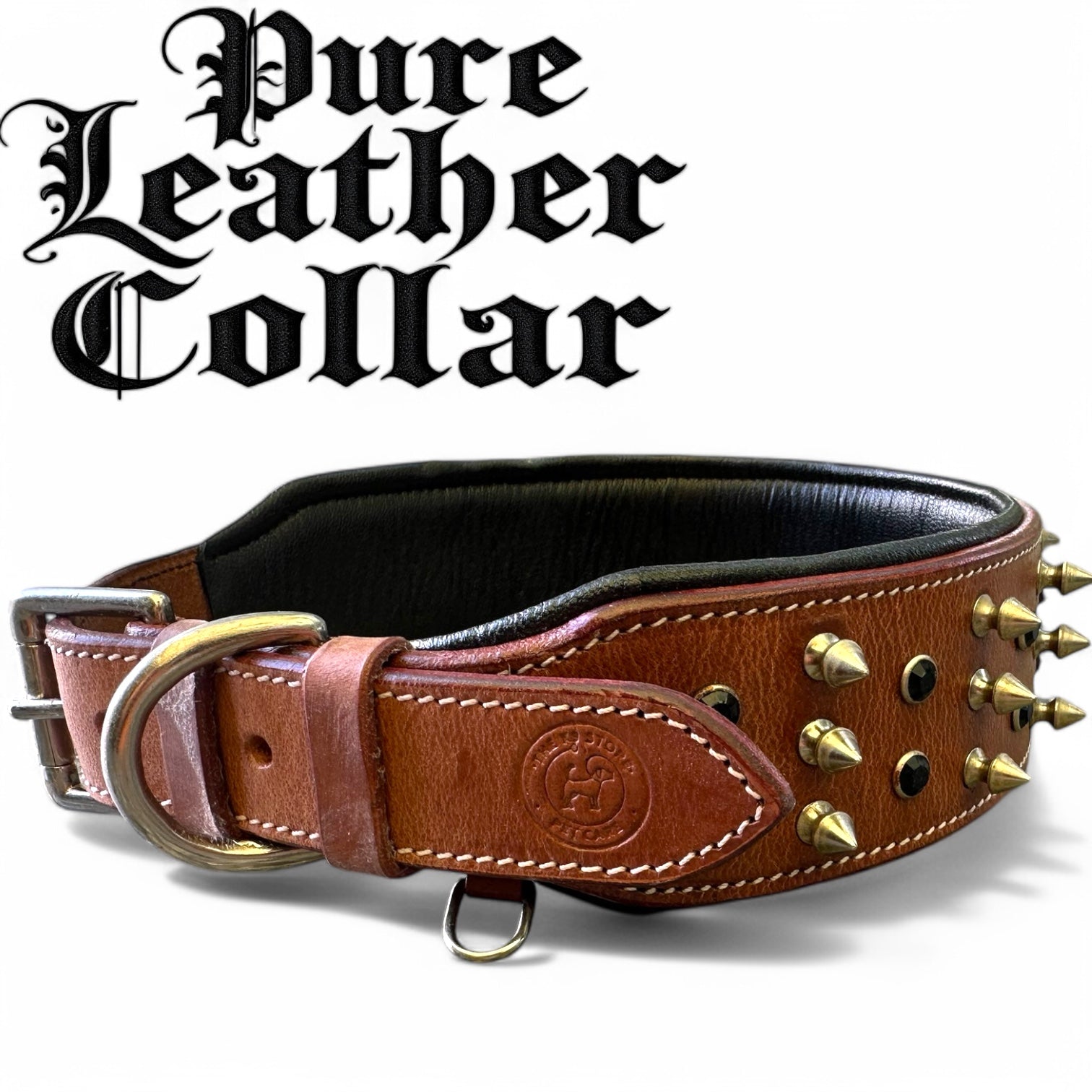 The K9 Store 100% Highgrade Leather Spiked & Studded Designer Dog Neck Collar (Brown) (Bubzee Special)