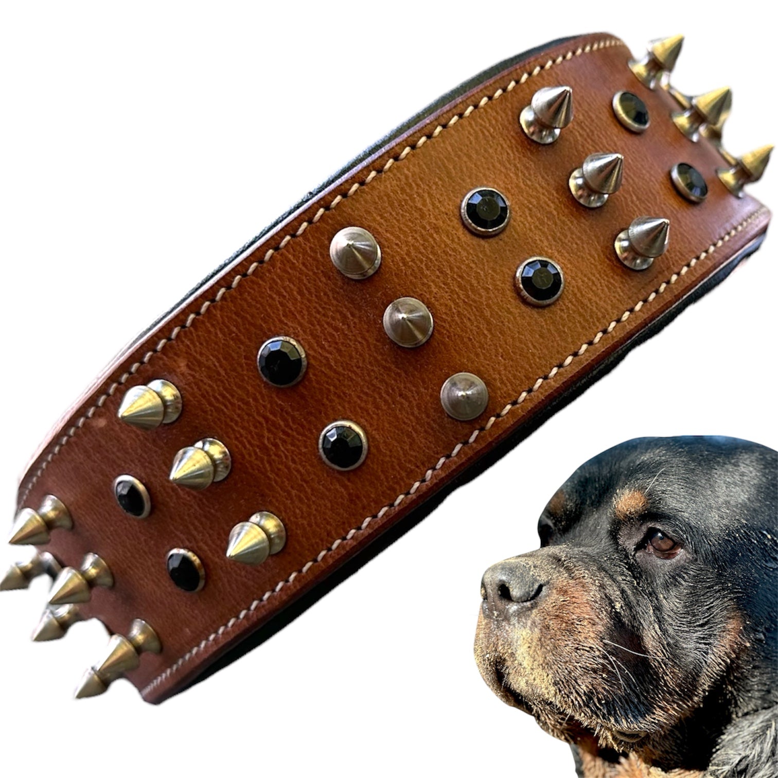 The K9 Store 100% Highgrade Leather Spiked & Studded Designer Dog Neck Collar (Brown) (Bubzee Special)