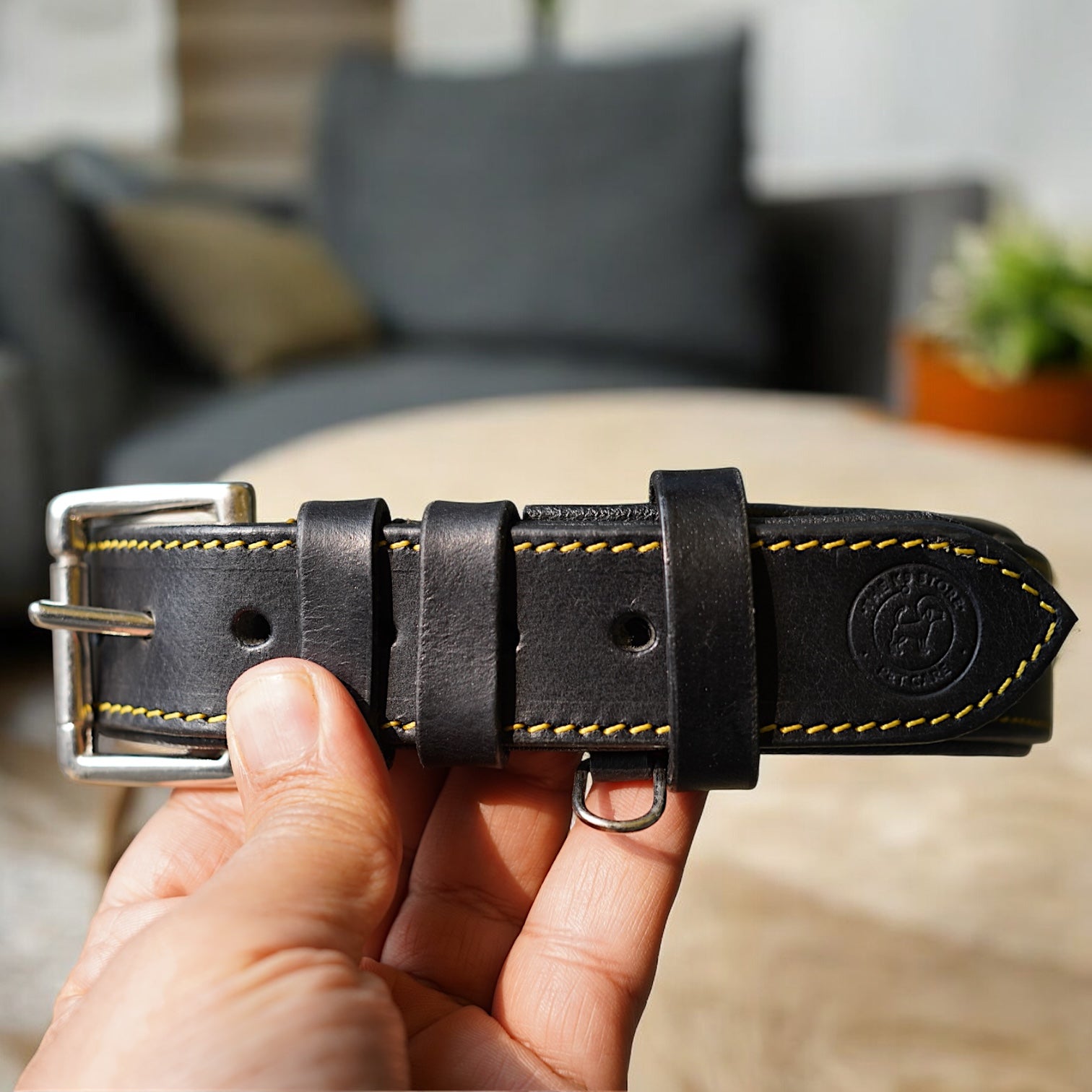 The K9 Store leather black dog neck collar