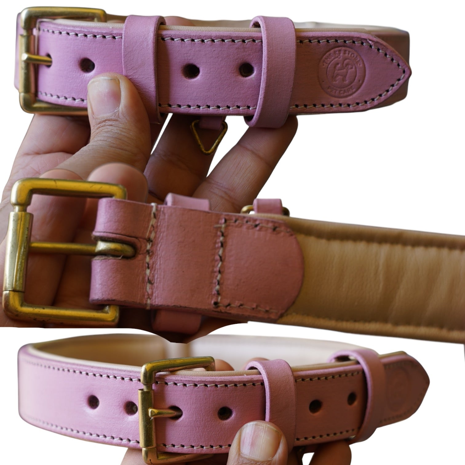 The K9 Store 100% Highgrade Leather Colored Basic Dog Neck Collar (Pink)