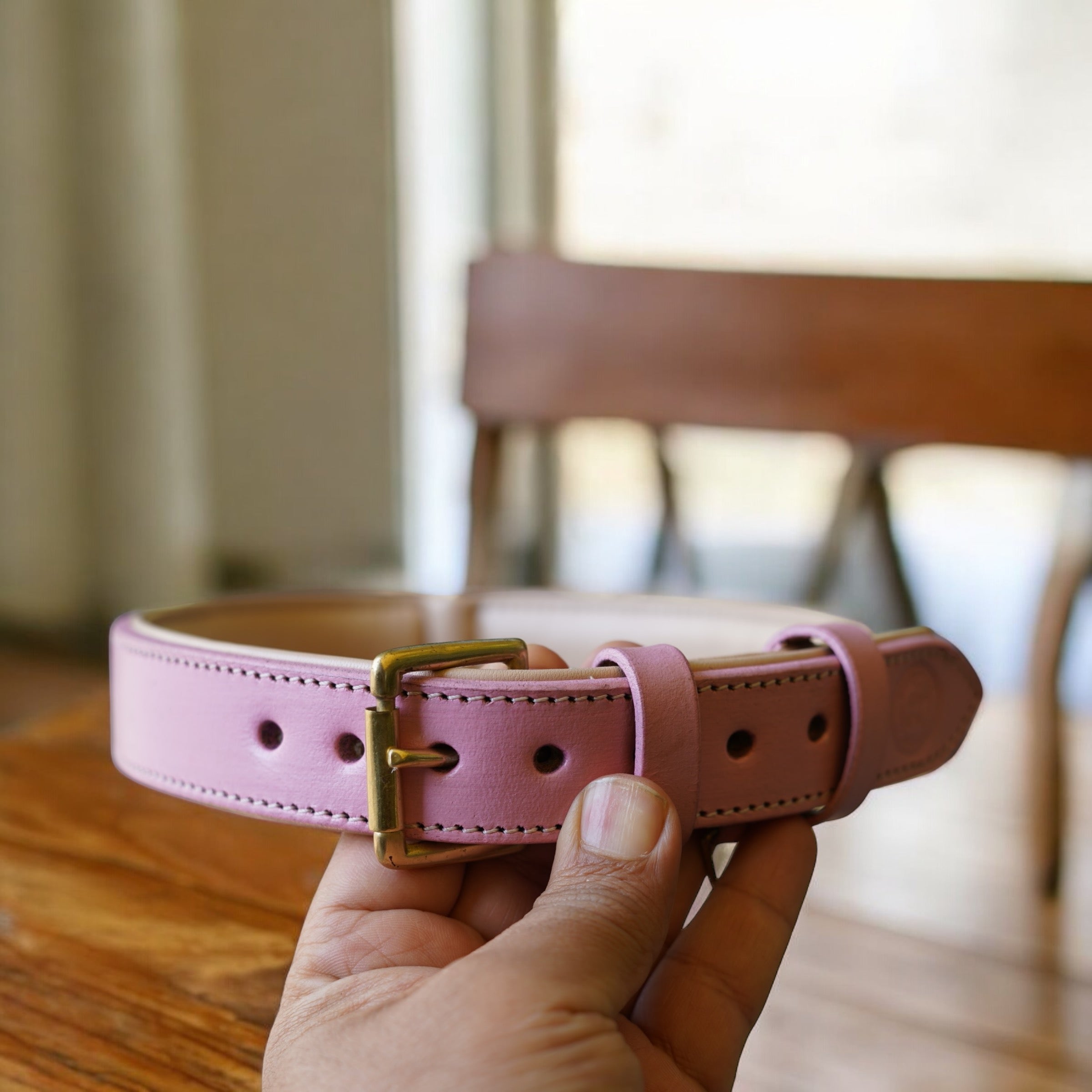 The K9 Store 100% Highgrade Leather Colored Basic Dog Neck Collar (Pink)