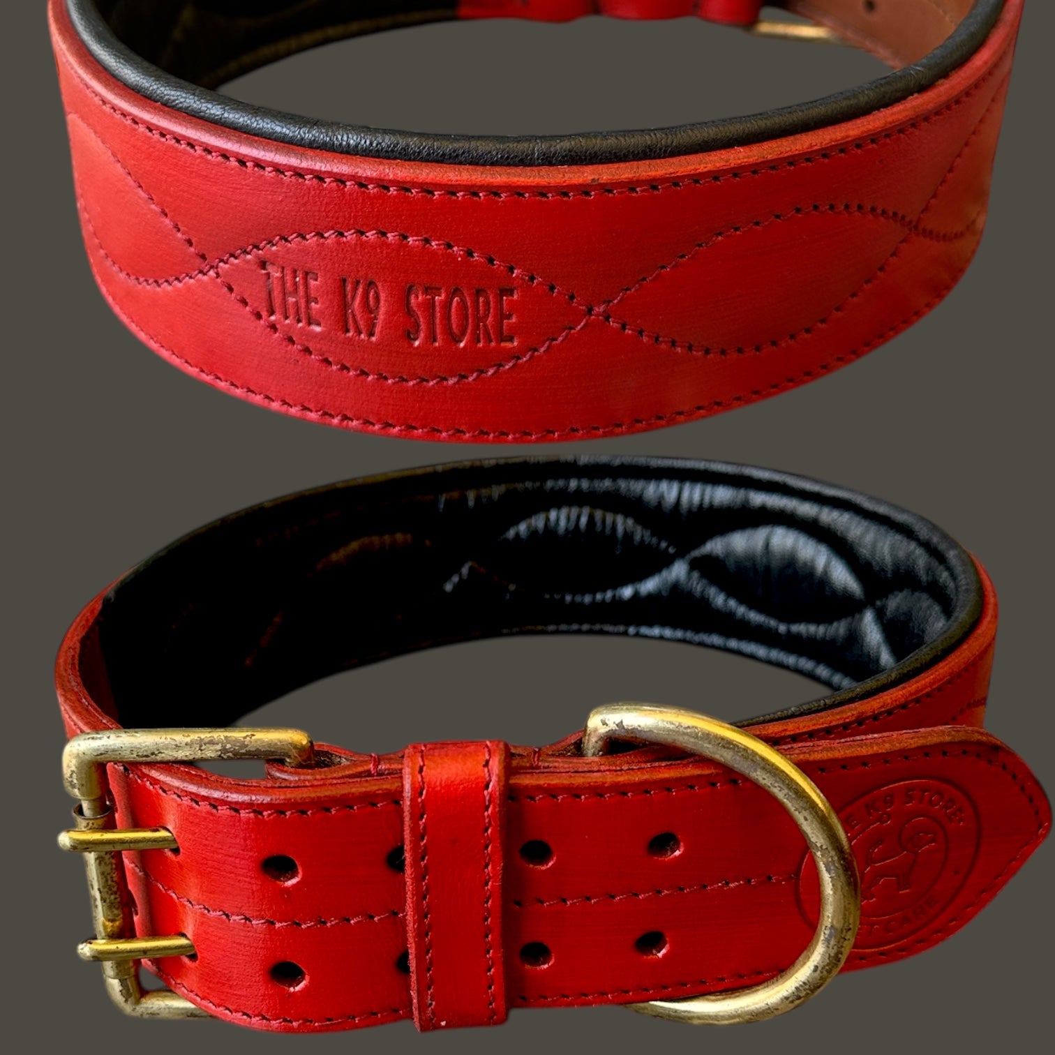 The K9 Store 100% Highgrade Leather Colored Bold & Premium Dog Neck Collar (Dark Red)