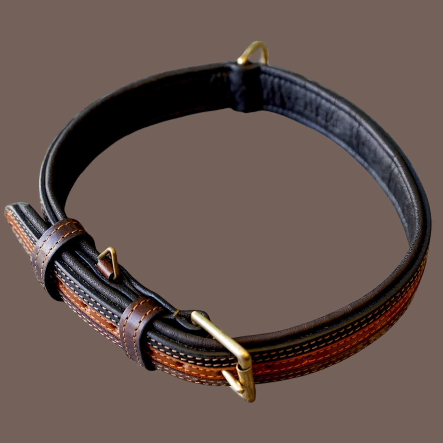 The K9 Store 100% Highgrade Leather Colored Designer Dog Neck Collar (Black + Tan + Chocolate - TRICOLOR)