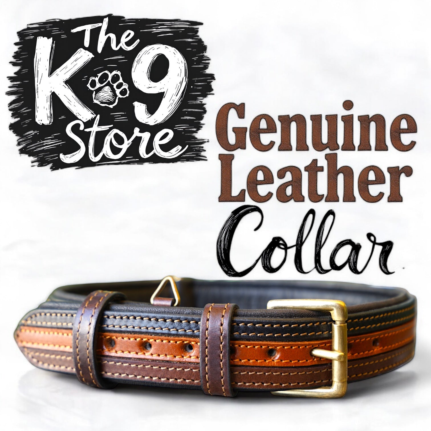 The K9 Store 100% Highgrade Leather Colored Designer Dog Neck Collar (Black + Tan + Chocolate - TRICOLOR)