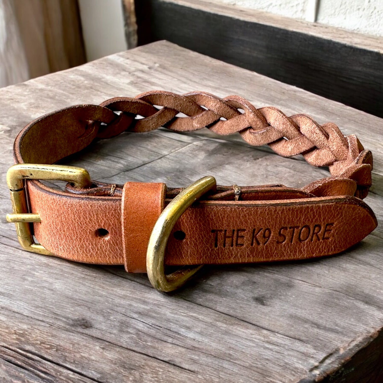 The K9 Store 100% Highgrade Leather Criss Cross Designer Dog Neck Collar (Tan)