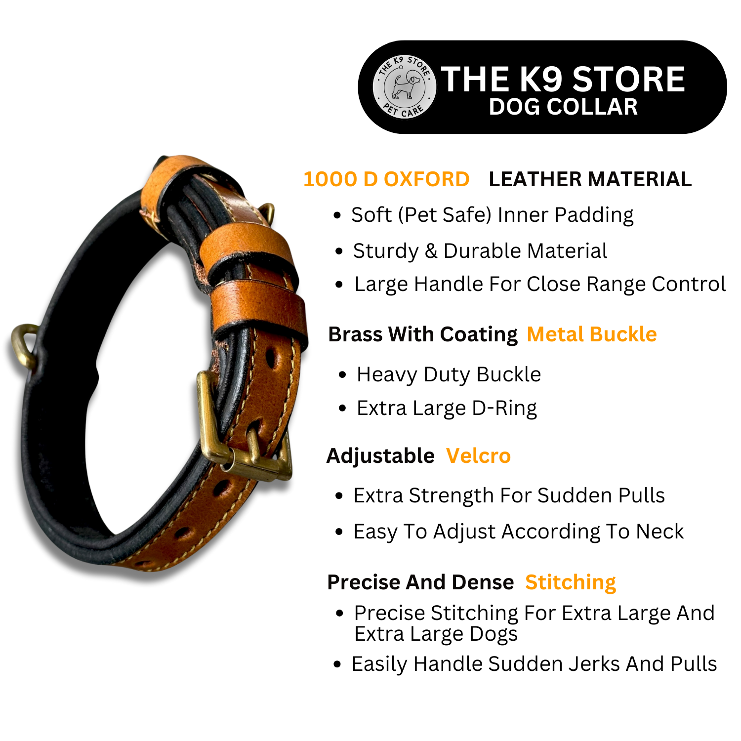 The K9 Store 100% Highgrade Leather Colored Basic Dog Neck Collar (Tan)
