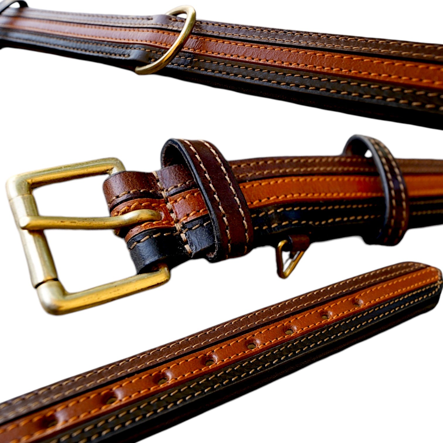 The K9 Store 100% Highgrade Leather Colored Designer Dog Neck Collar (Black + Tan + Chocolate - TRICOLOR)