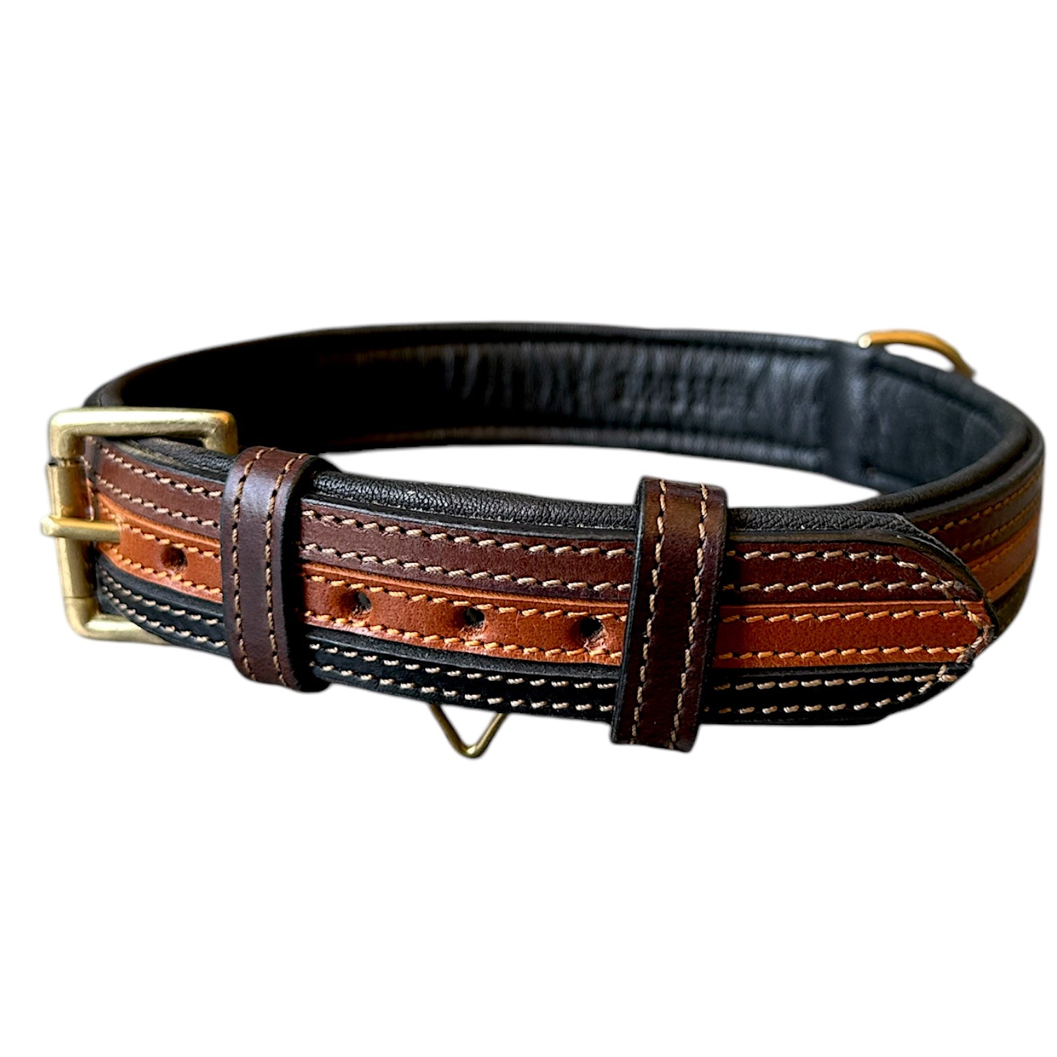 The K9 Store 100% Highgrade Leather Colored Designer Dog Neck Collar (Black + Tan + Chocolate - TRICOLOR)