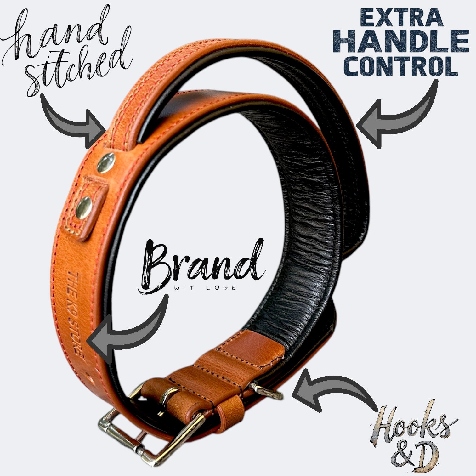 The K9 Store 100% Highgrade Leather Bold Dog Neck Collar For Training With Extra Handle - Zoey's Special (Tan)