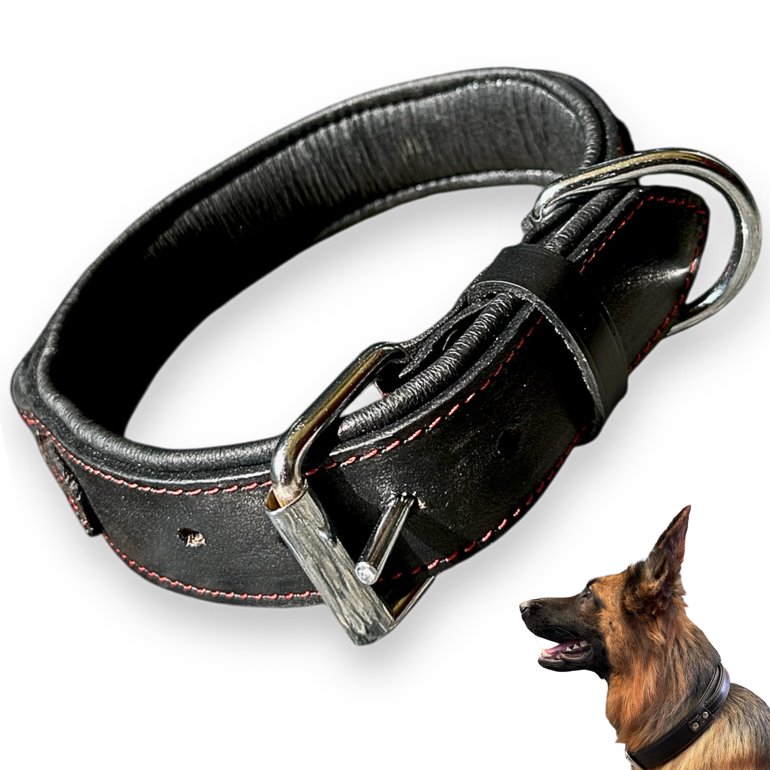 The K9 Store 100% Highgrade Leather Bold Dog Neck Collar For Training With Extra Handle - Zoey's Special (Black)