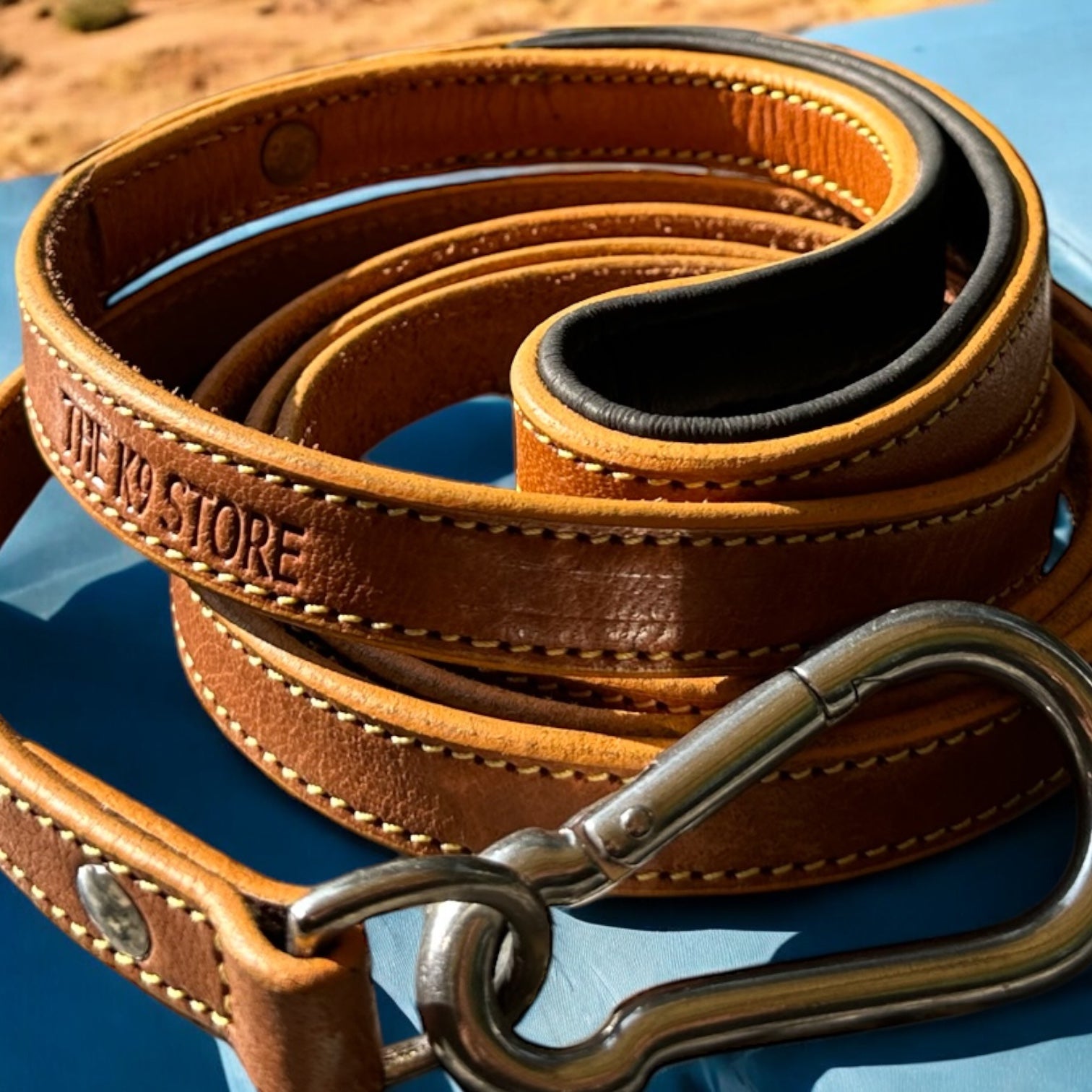 The K9 Store Premium Leather Premium Dog Leash, 5 Feet Long With Brass Hooks In Tan Color For All Dog Breeds