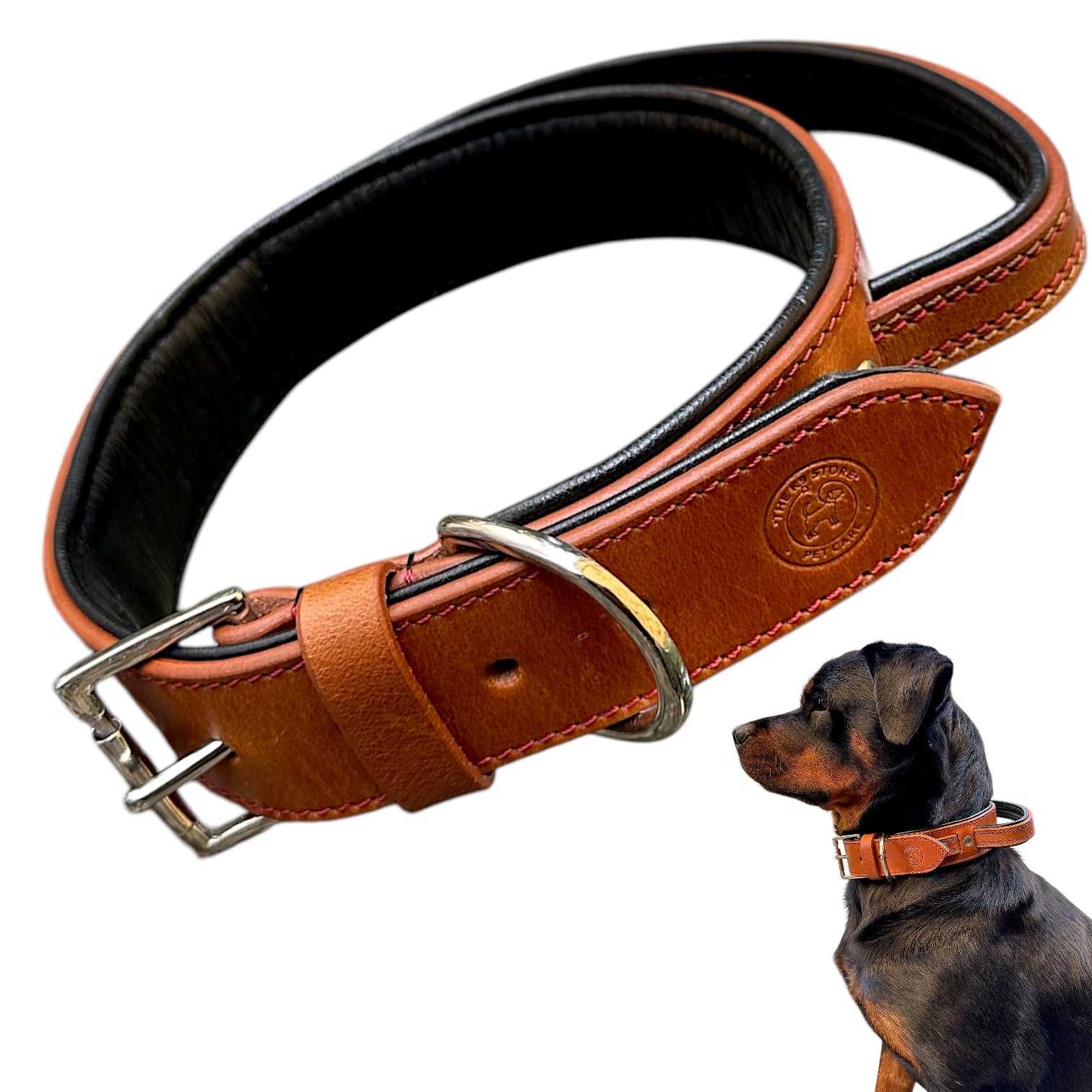 The K9 Store 100% Highgrade Leather Bold Dog Neck Collar For Training With Extra Handle - Zoey's Special (Tan)