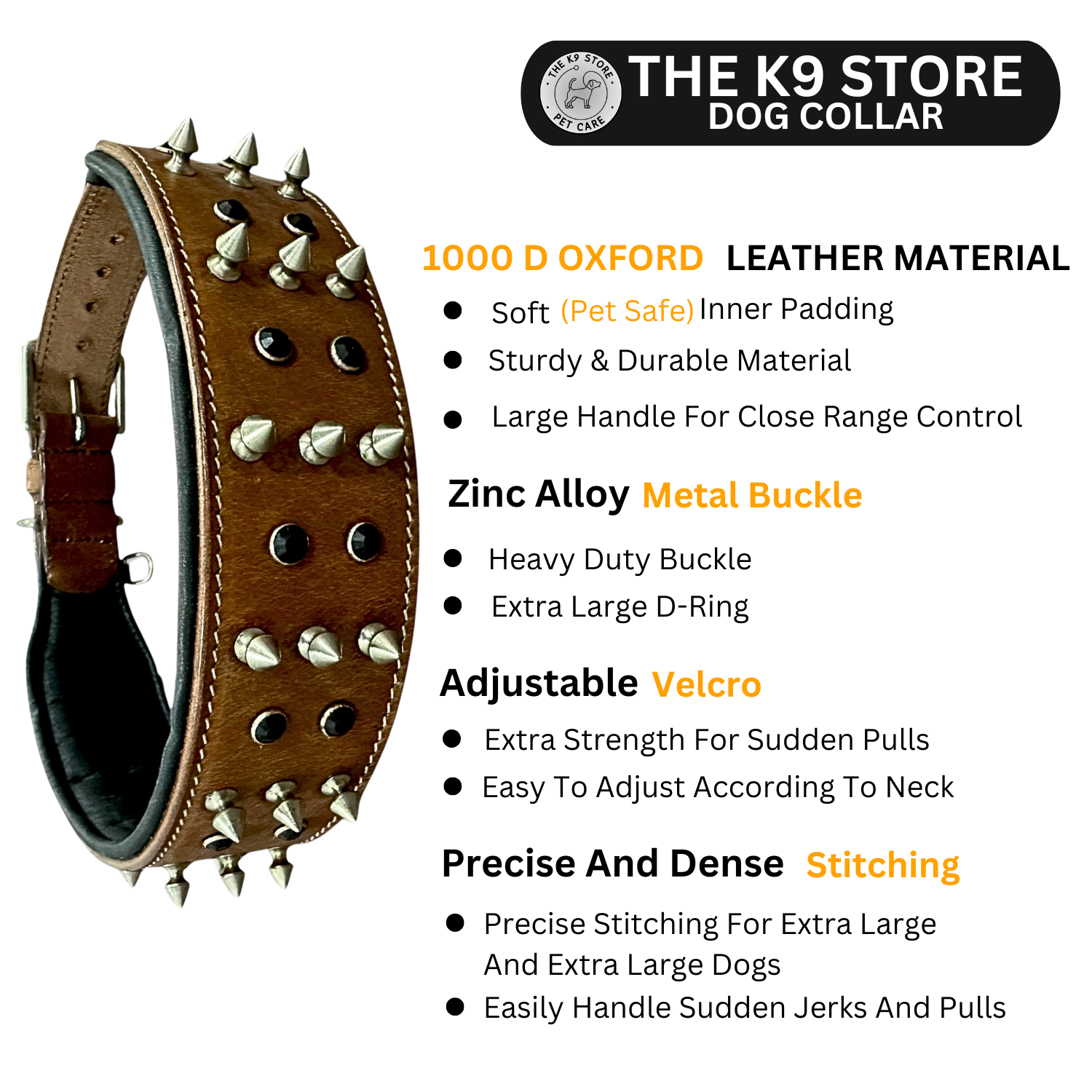 The K9 Store 100% Highgrade Leather Spiked & Studded Designer Dog Neck Collar (Brown) (Bubzee Special)