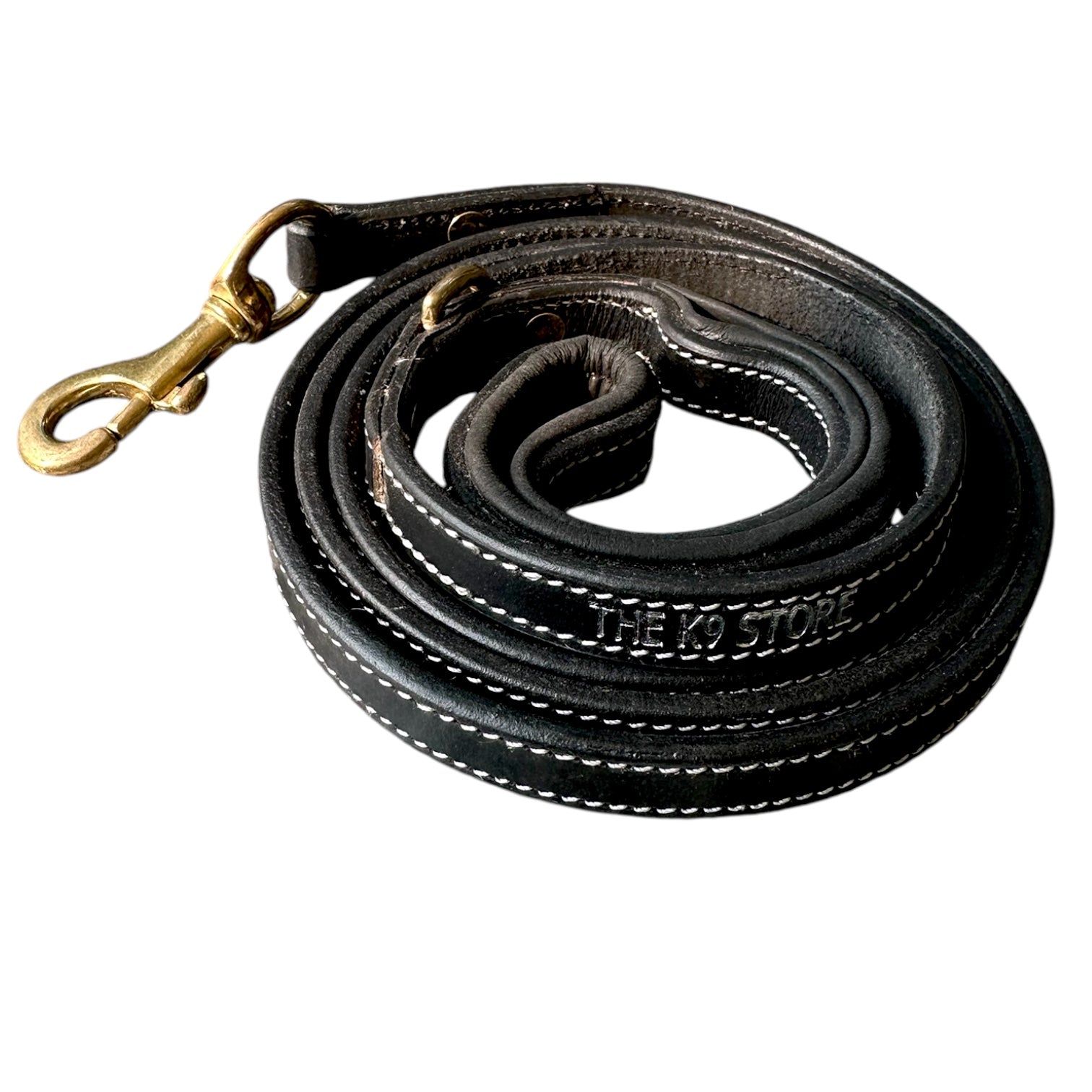 The K9 Store Premium Leather Single Handle Dog Leash, 6 Feet/5 Feet Long With Brass Hooks In Black Color For All Dog Breeds