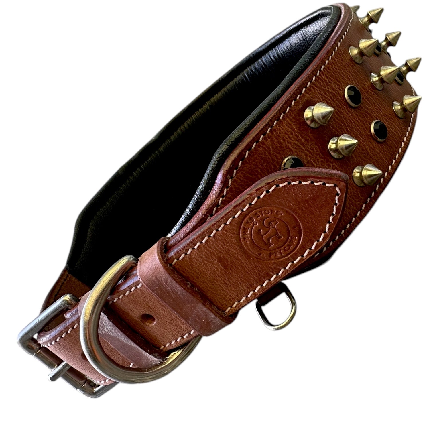 The K9 Store 100% Highgrade Leather Spiked & Studded Designer Dog Neck Collar (Brown) (Bubzee Special)