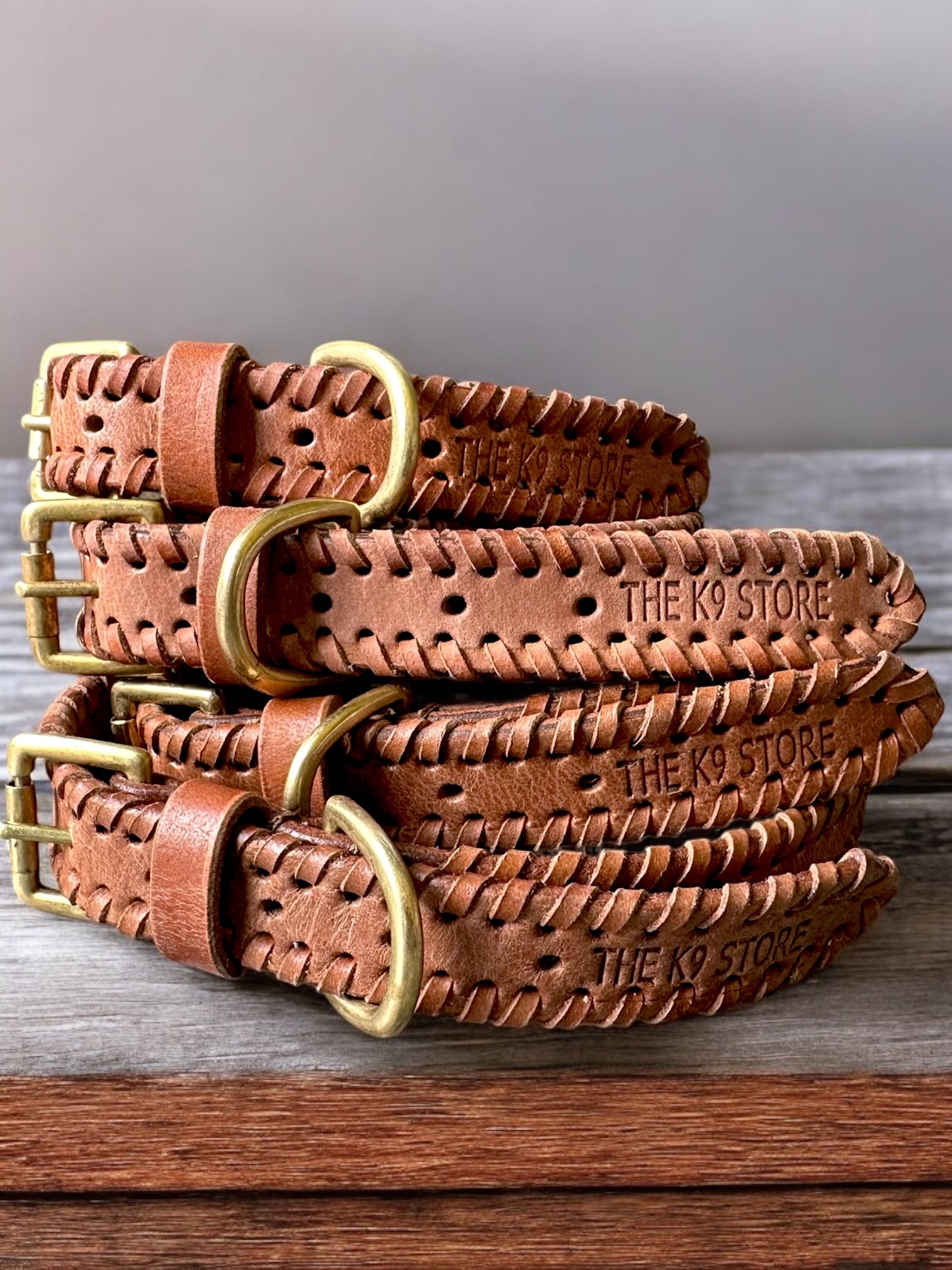 The K9 Store 100% Highgrade Leather Side Braided Designer Dog Neck Collar (Tan)