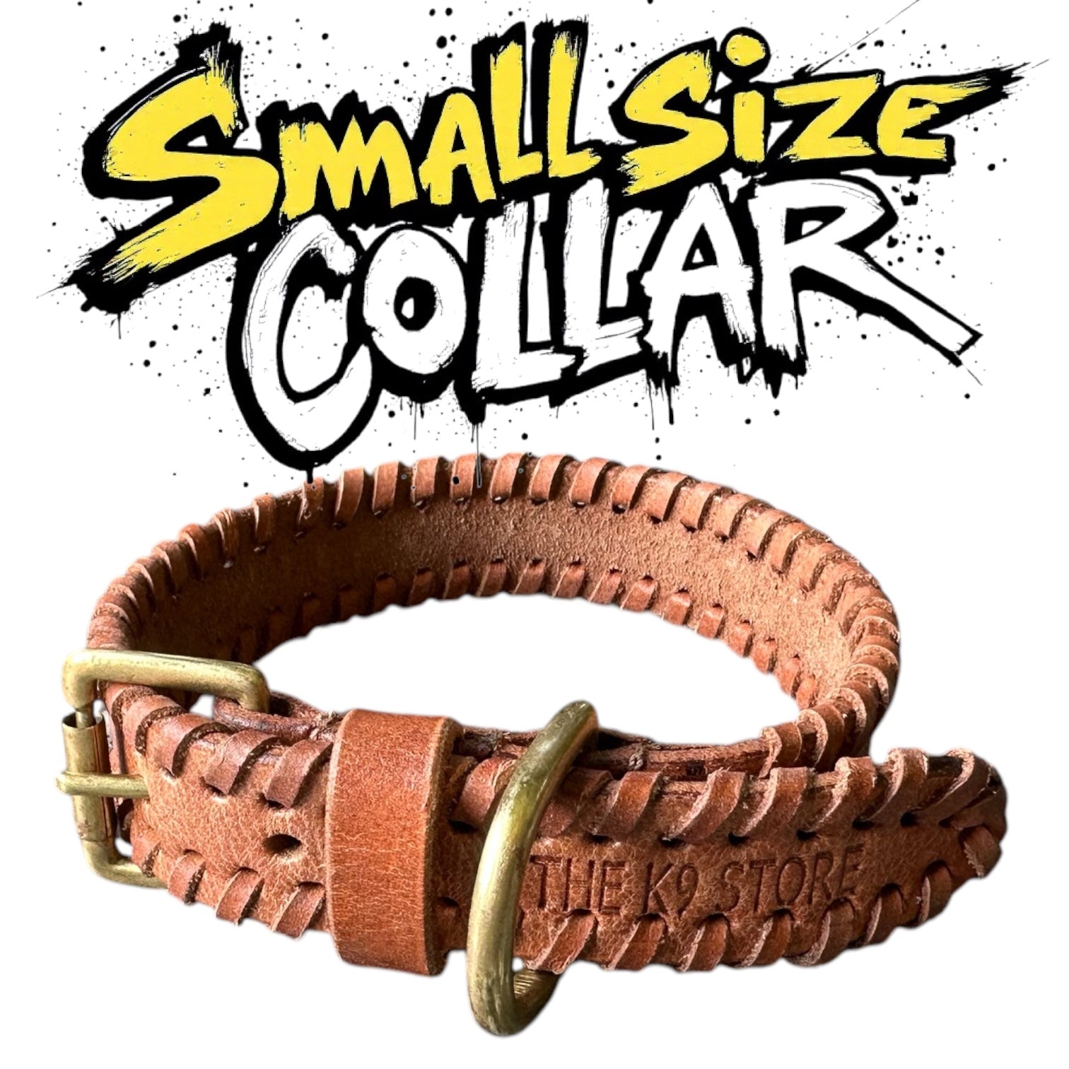 The K9 Store 100% Highgrade Leather Side Braided Designer Dog Neck Collar (Tan)