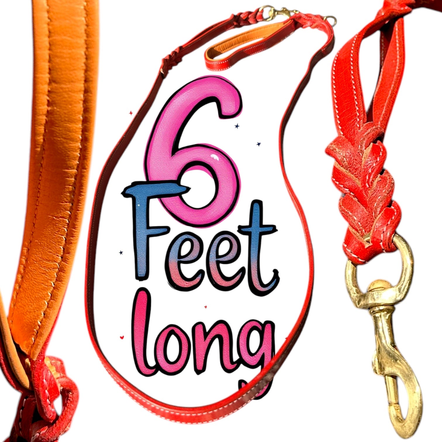 The K9 Store Premium Leather Double Handle Dog Leash, 6 Feet Long With Brass Hooks in Red Color For All Dog Breeds