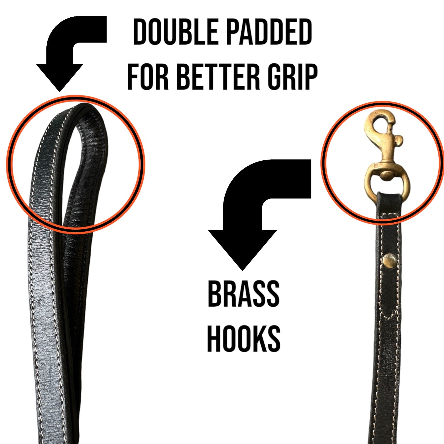 The K9 Store Premium Leather Single Handle Dog Leash, 6 Feet/5 Feet Long With Brass Hooks In Black Color For All Dog Breeds