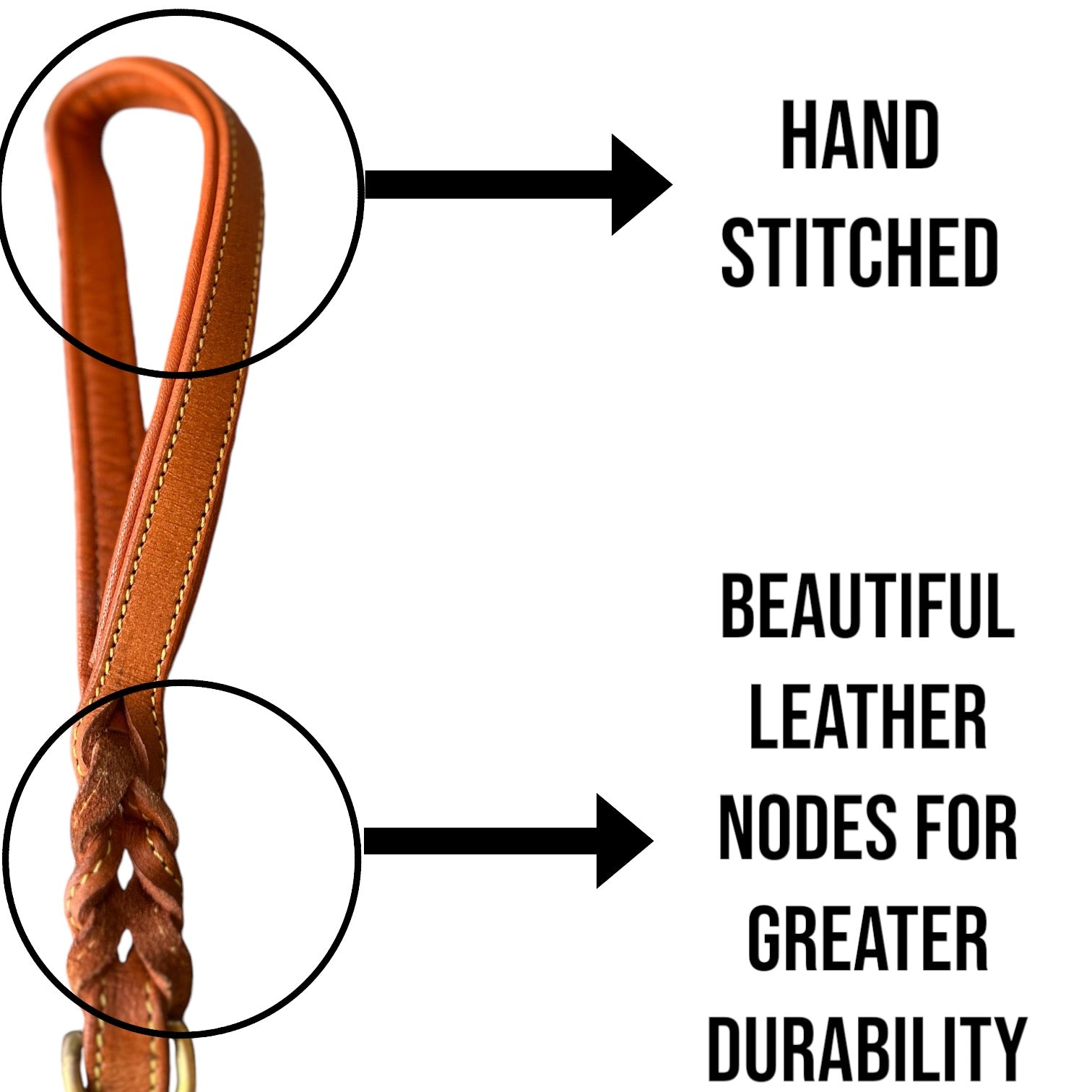 The K9 Store Premium Leather Double Handle Dog Leash, 6 Feet Long With Brass Hooks in Tan Brown Color For All Dog Breeds