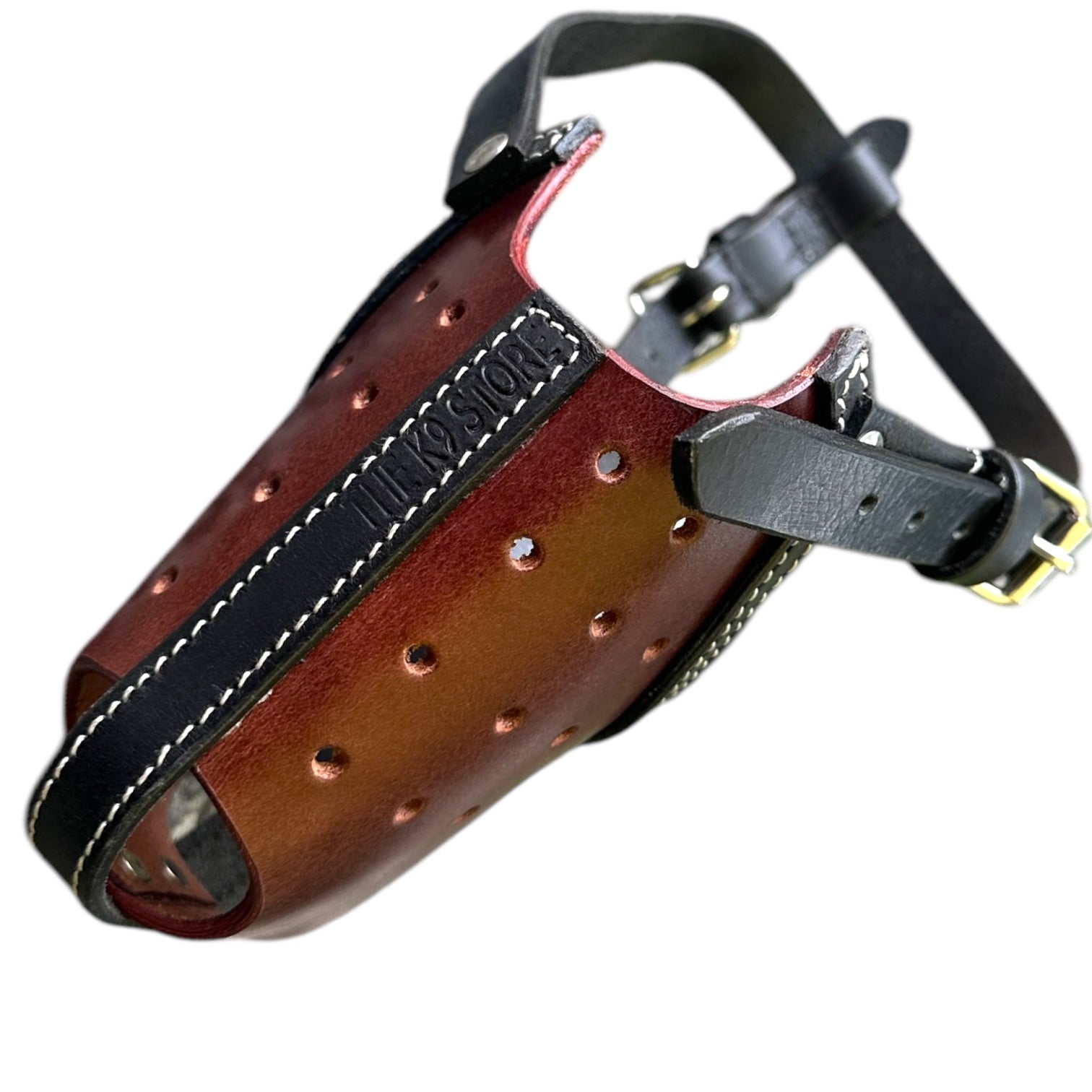The K9 Store Premium Leather Dog Muzzle, Handstitched Mask for Gaint, Large & Medium Dog Breeds in Black/Tan Color
