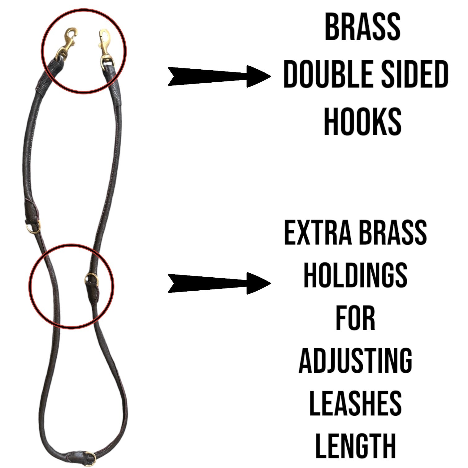 The K9 Store Premium Leather Dog Training Leash, 6 Feet Long With Brass Hooks in Chocolate Brown Color For All Dog Breeds