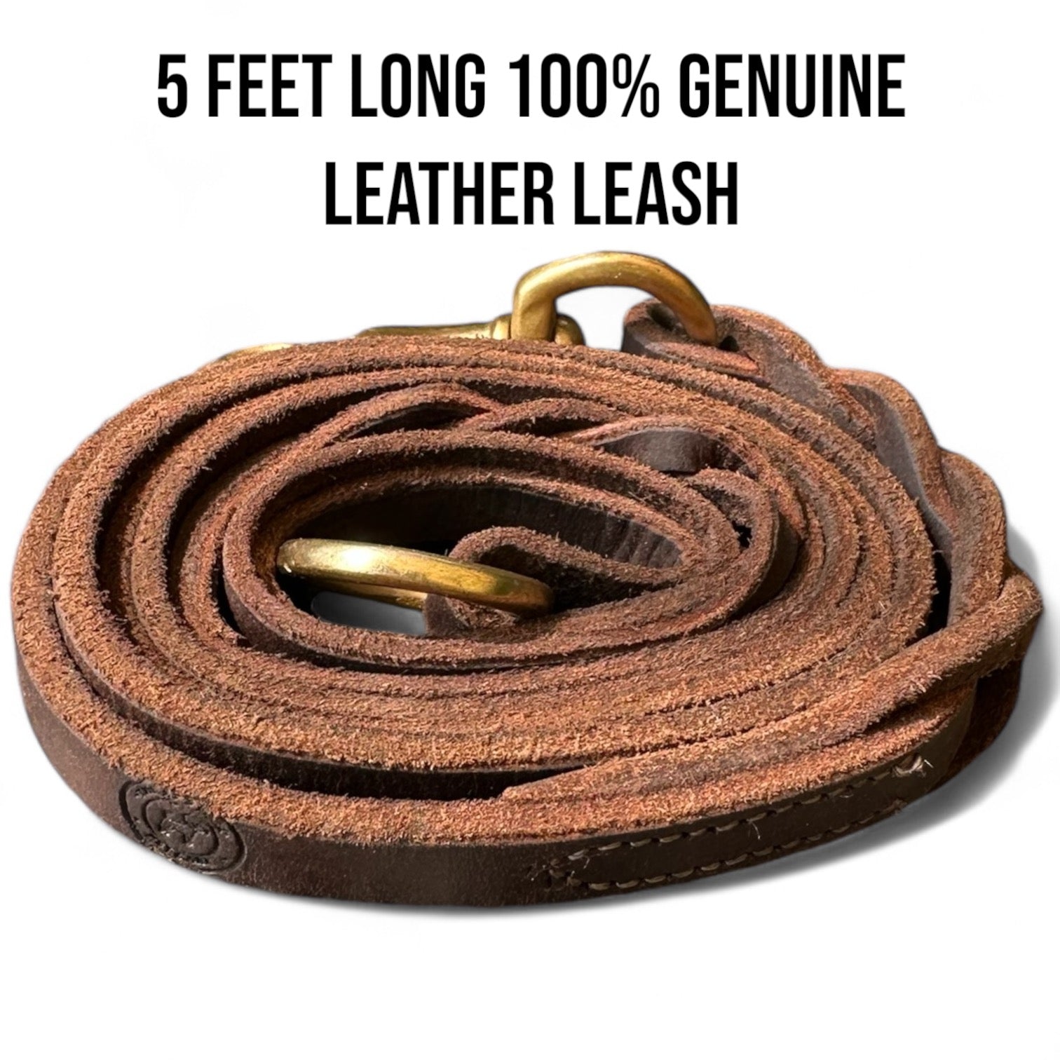 The K9 Store Premium Leather Single Handle Freebie Dog Leash, 5 Feet Long With Brass Hooks For All Dog Breeds