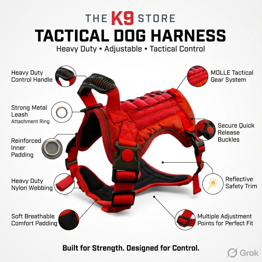 K9 Store Tactical Dog Harness – Heavy Duty No-Pull Adjustable Pet Vest with Handle & Dual Leash Clips