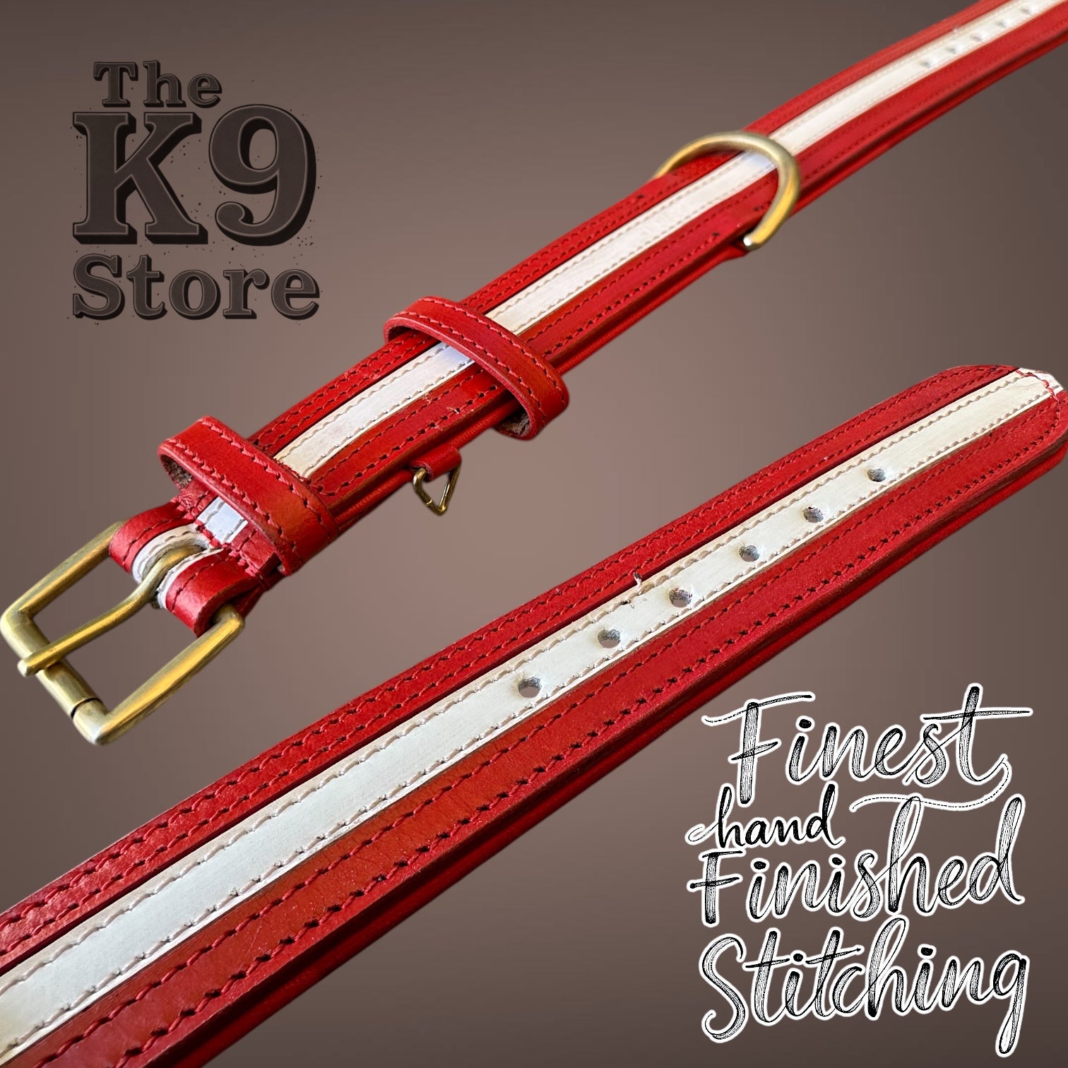 The K9 Store 100% Highgrade Leather Dual Tone Designer Dog Neck Collar (Red & White)