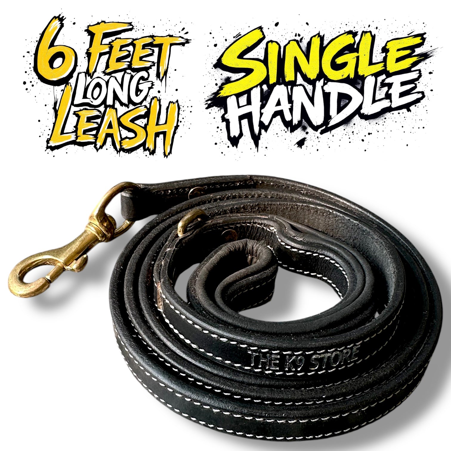 The K9 Store Premium Leather Single Handle Dog Leash, 6 Feet/5 Feet Long With Brass Hooks In Black Color For All Dog Breeds