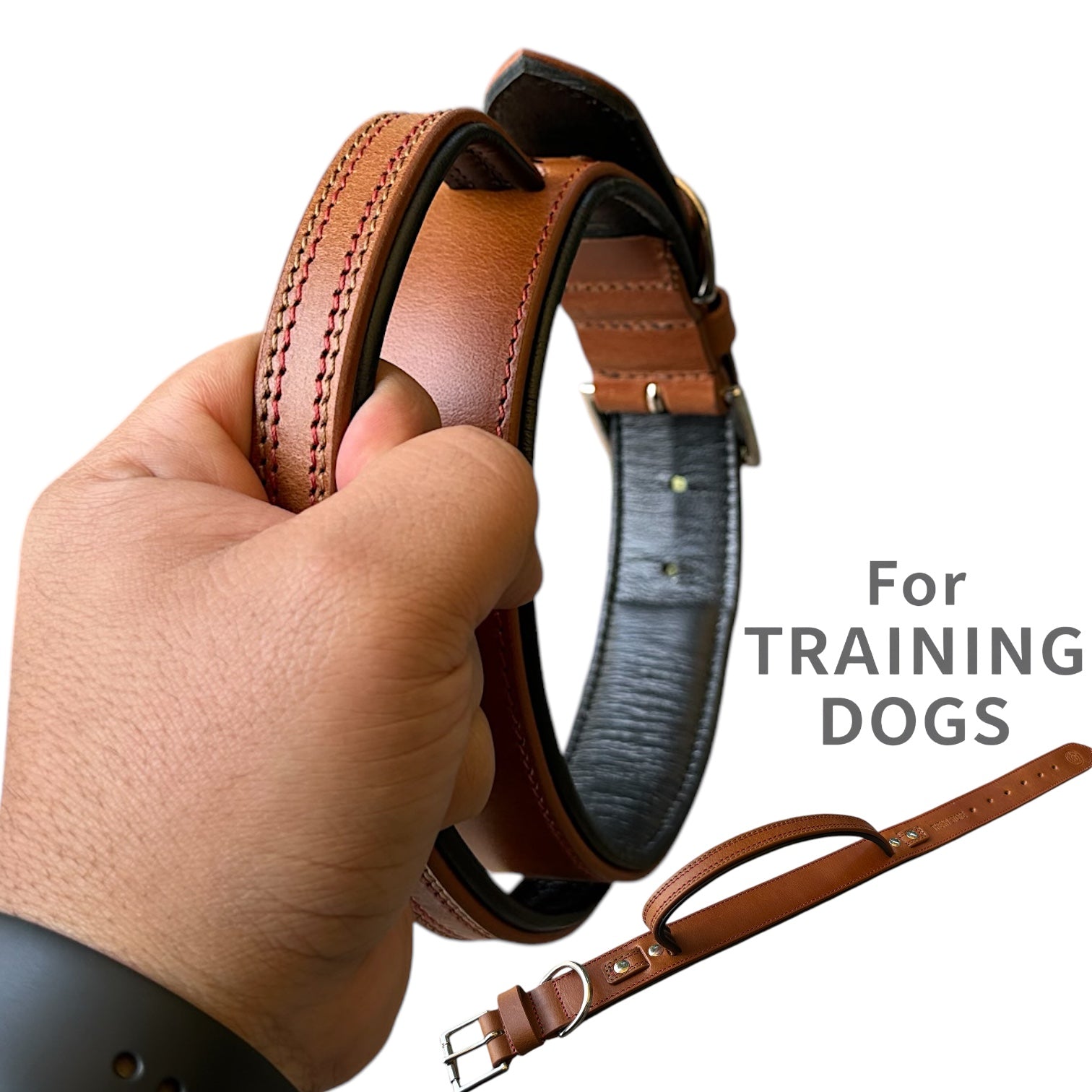 The K9 Store 100% Highgrade Leather Bold Dog Neck Collar For Training With Extra Handle - Zoey's Special (Tan)