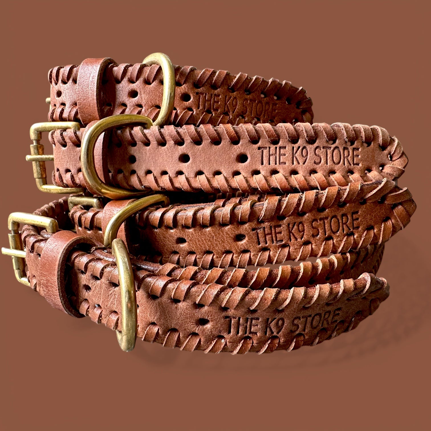 The K9 Store 100% Highgrade Leather Side Braided Designer Dog Neck Collar (Tan)