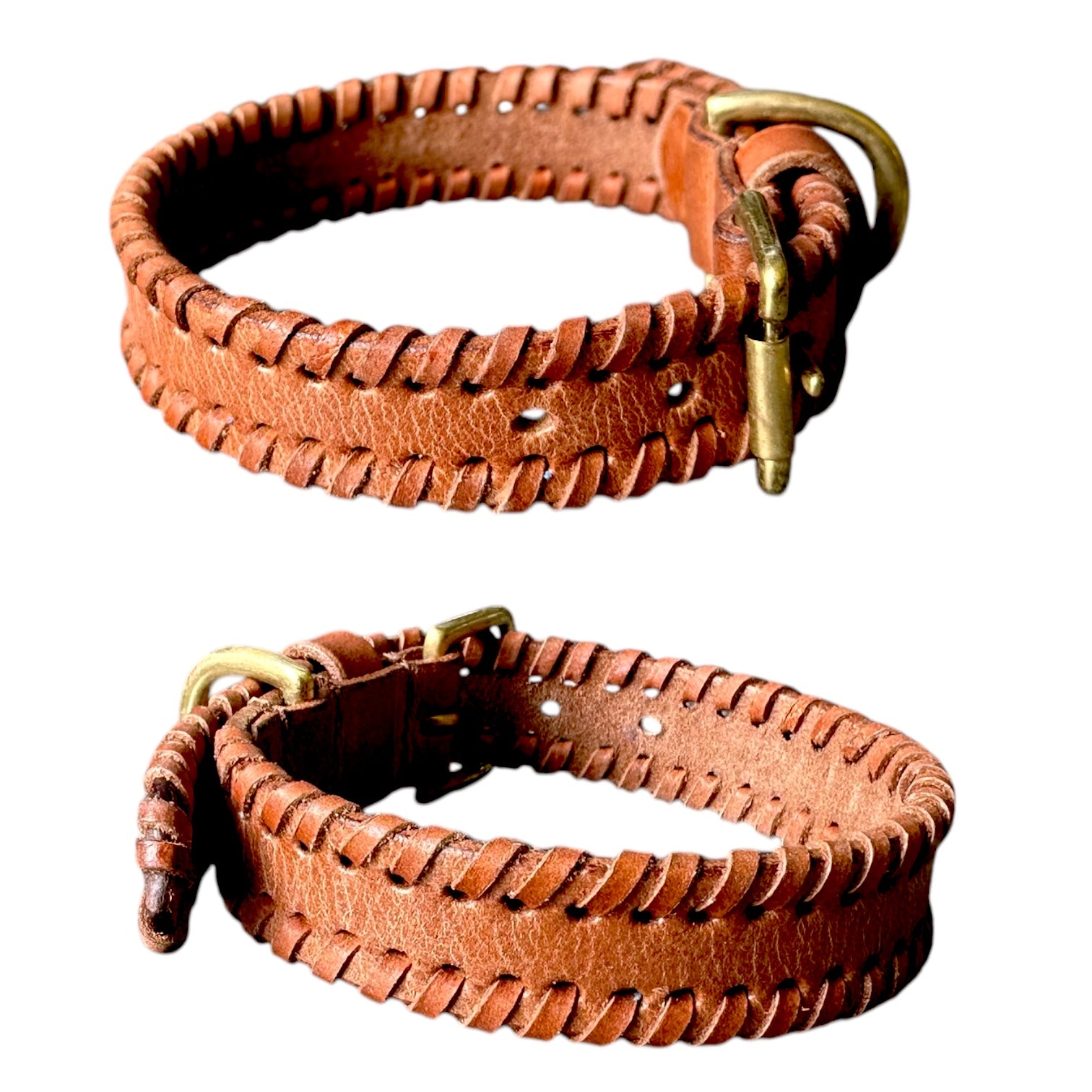 The K9 Store 100% Highgrade Leather Side Braided Designer Dog Neck Collar (Tan)