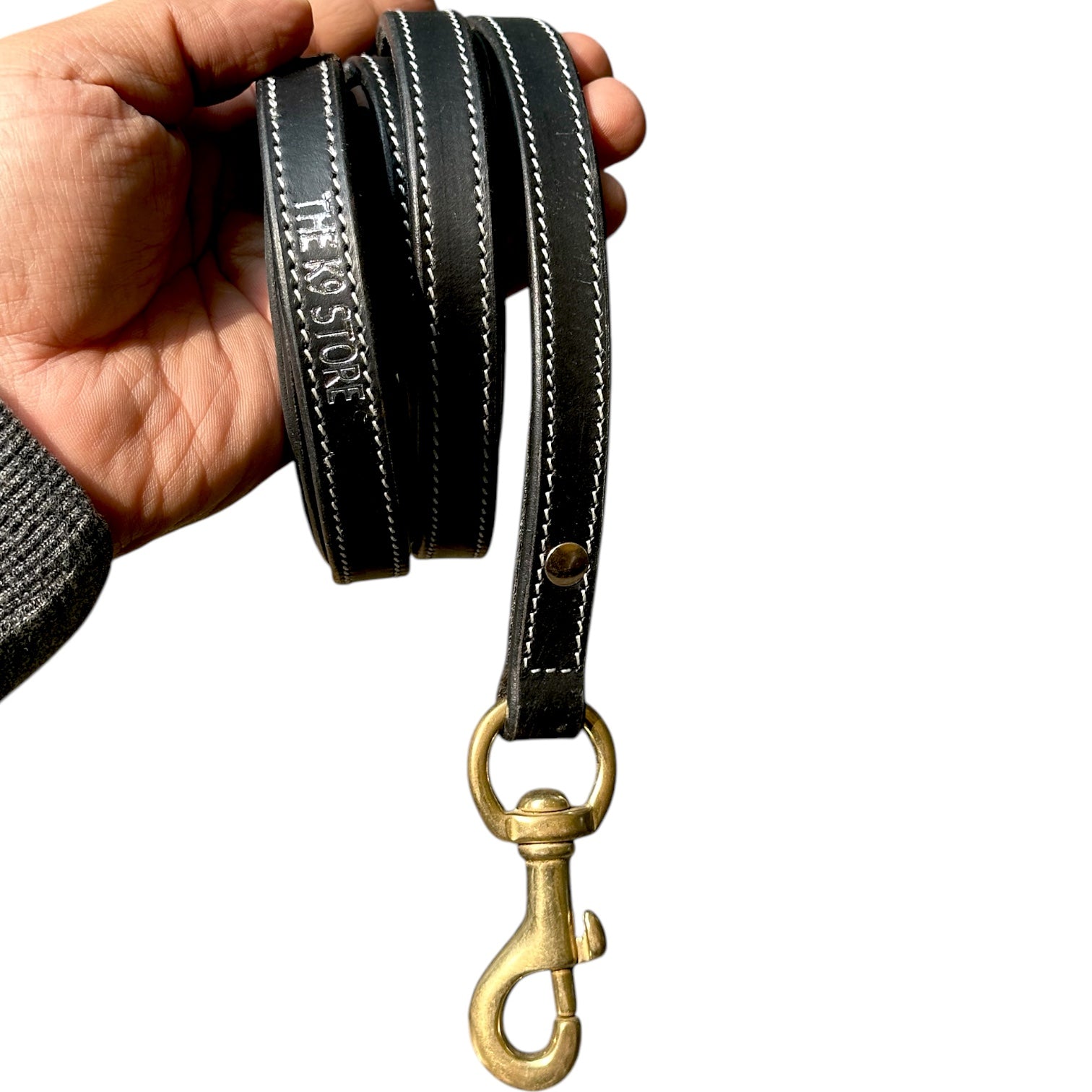 The K9 Store Premium Leather Single Handle Dog Leash, 6 Feet/5 Feet Long With Brass Hooks In Black Color For All Dog Breeds