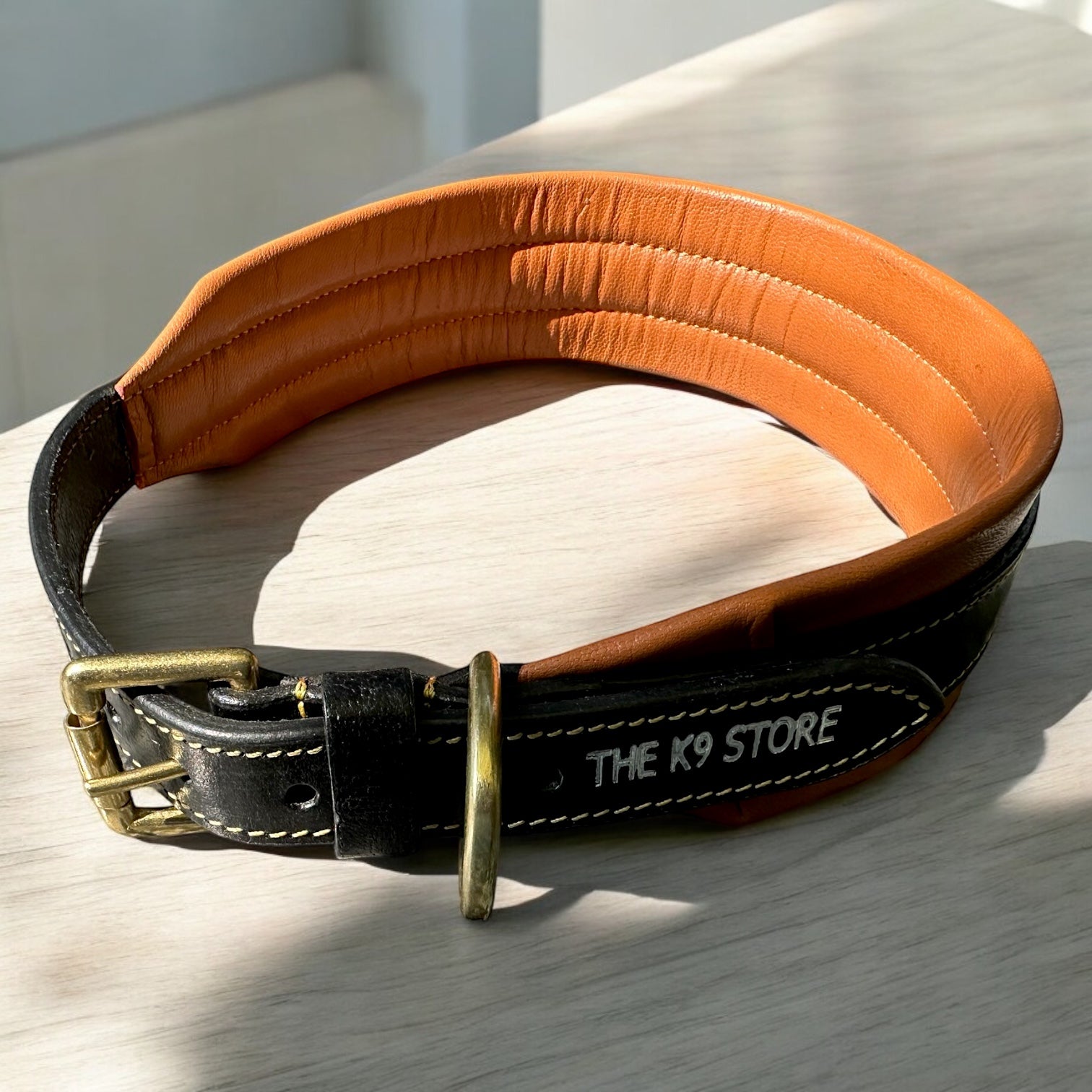 The K9 Store 100% Highgrade Leather Dual Tone Designer Dog Neck Collar (Tan & Black)
