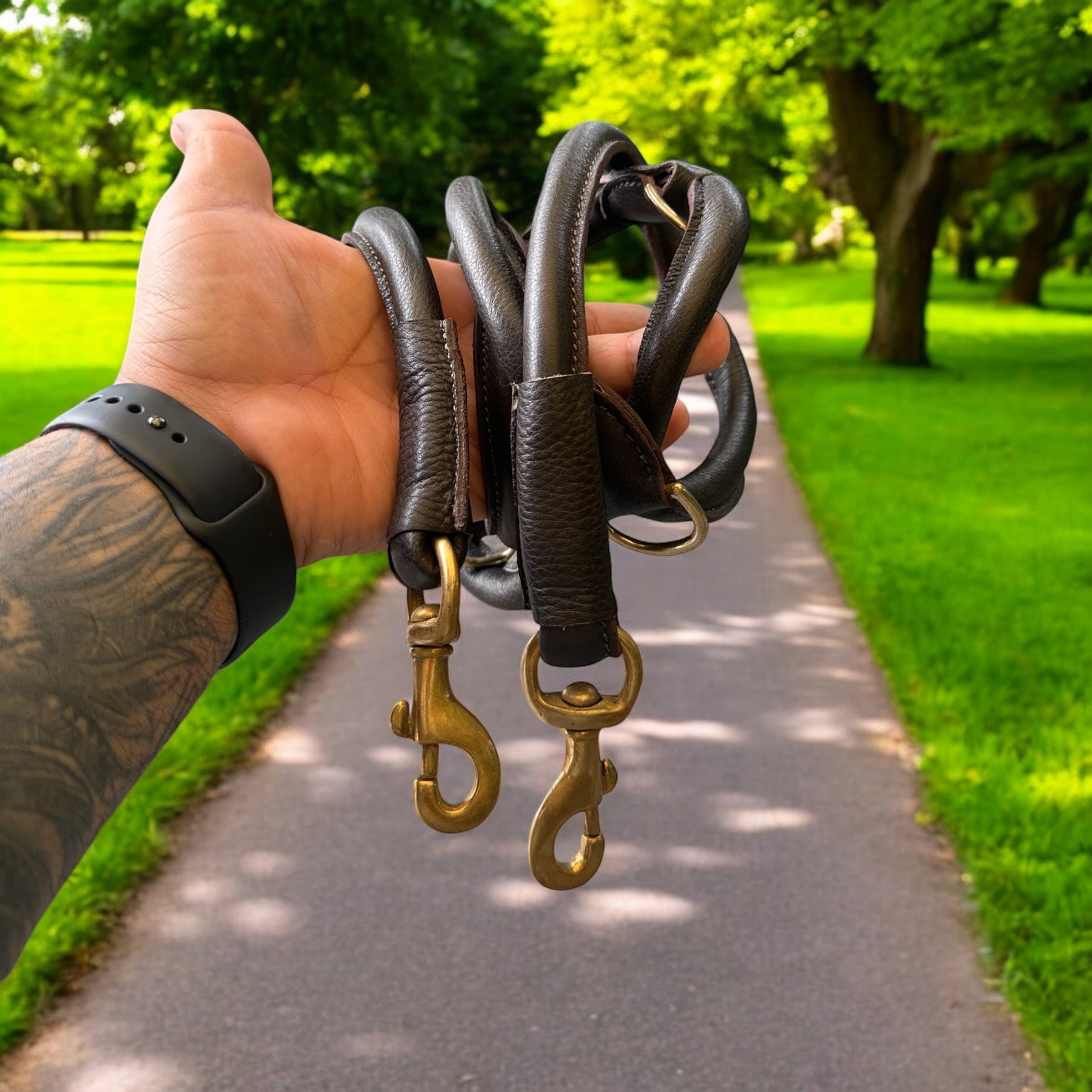 The K9 Store Premium Leather Dog Training Leash, 6 Feet Long With Brass Hooks in Chocolate Brown Color For All Dog Breeds