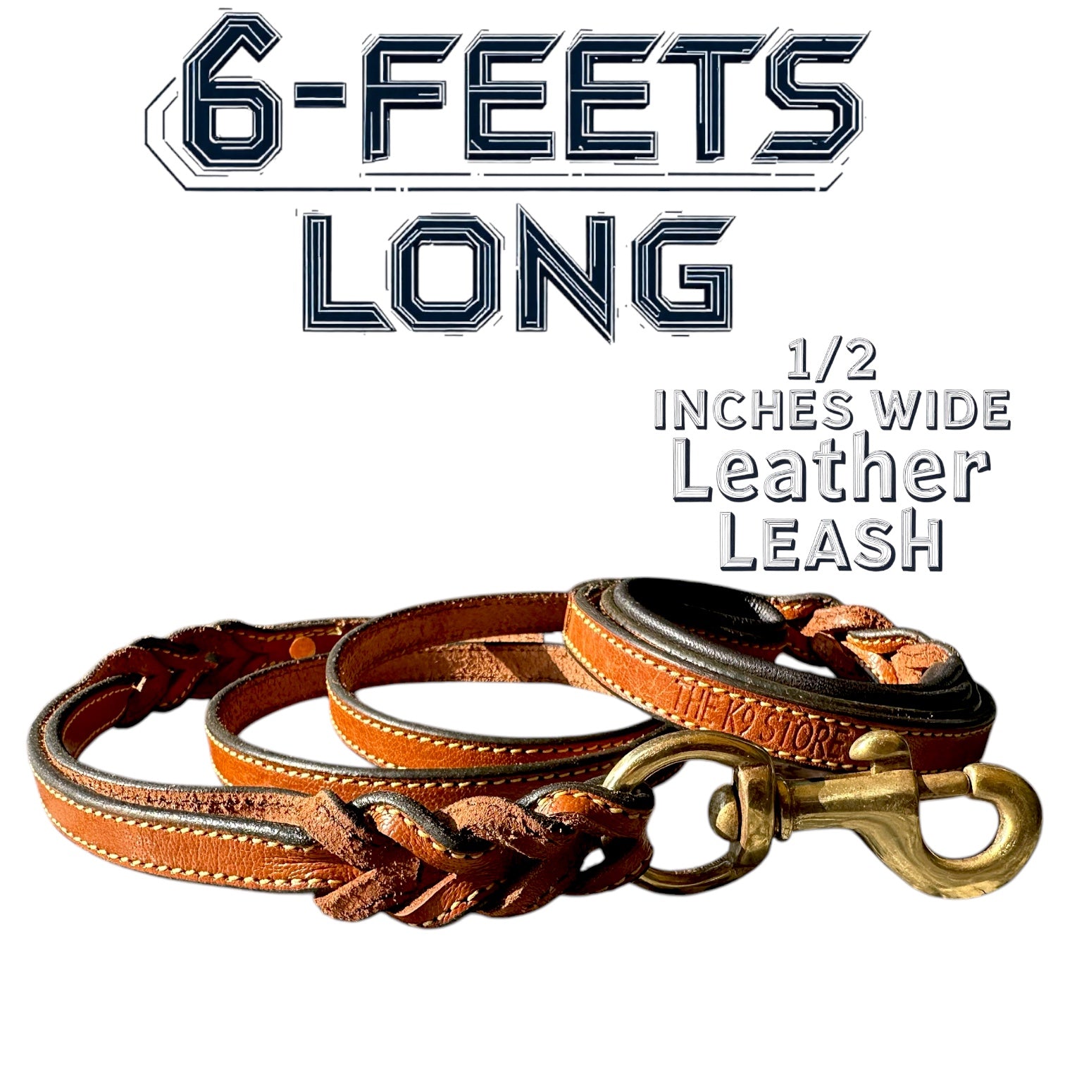 The K9 Store Premium Leather Double Handle Sleek Dog Leash, 6 Feet Long With Brass Hooks in Tan Brown Color For All Dog Breeds