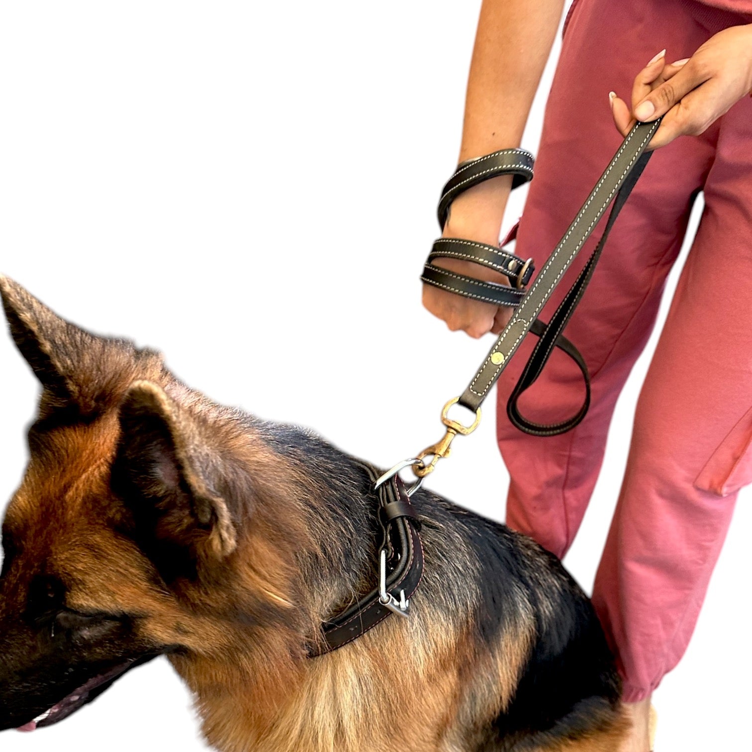 The K9 Store Premium Leather Single Handle Dog Leash, 6 Feet/5 Feet Long With Brass Hooks In Black Color For All Dog Breeds