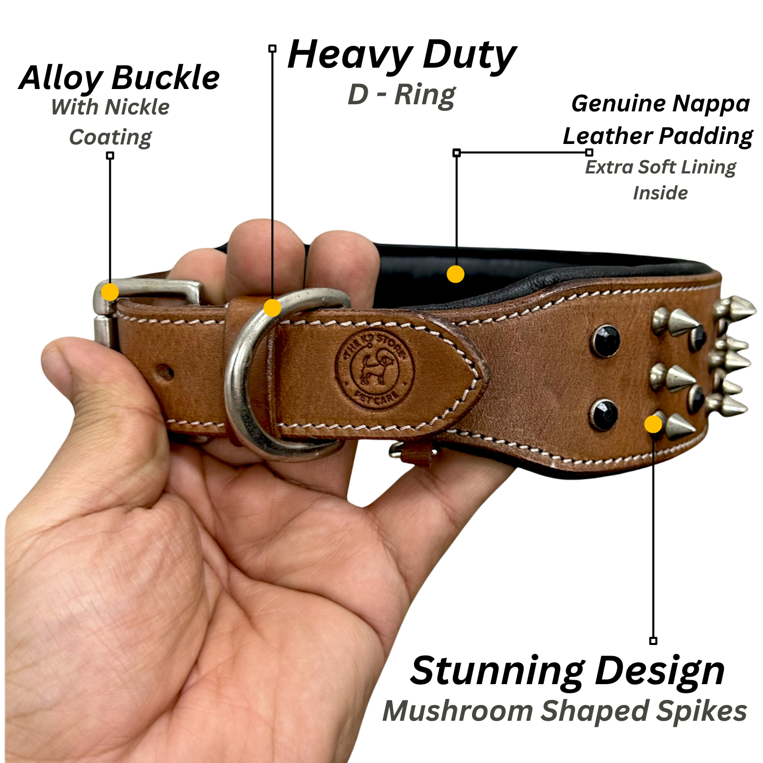 The K9 Store 100% Highgrade Leather Spiked & Studded Designer Dog Neck Collar (Brown) (Bubzee Special)