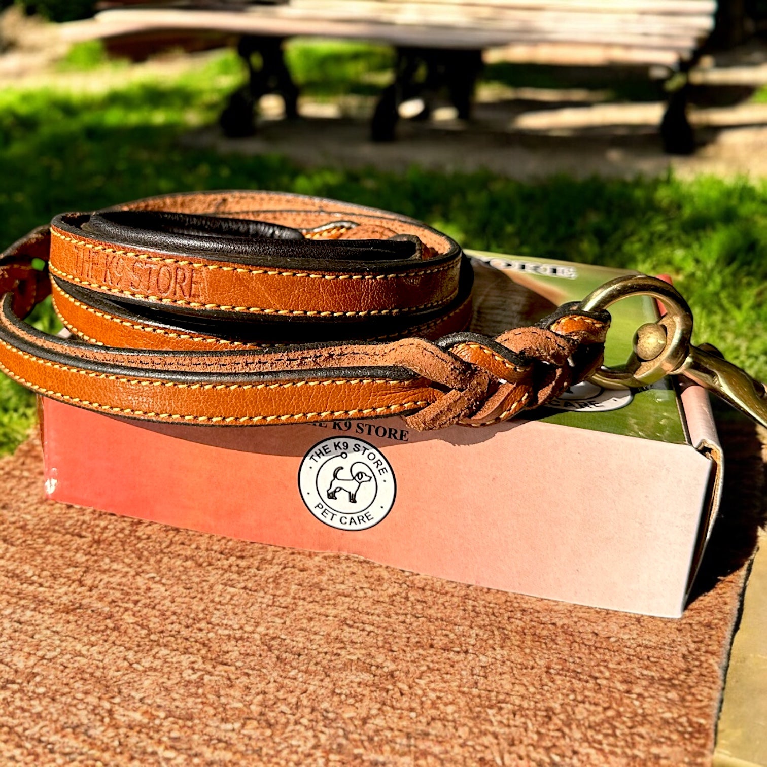 The K9 Store Premium Leather Double Handle Sleek Dog Leash, 6 Feet Long With Brass Hooks in Tan Brown Color For All Dog Breeds