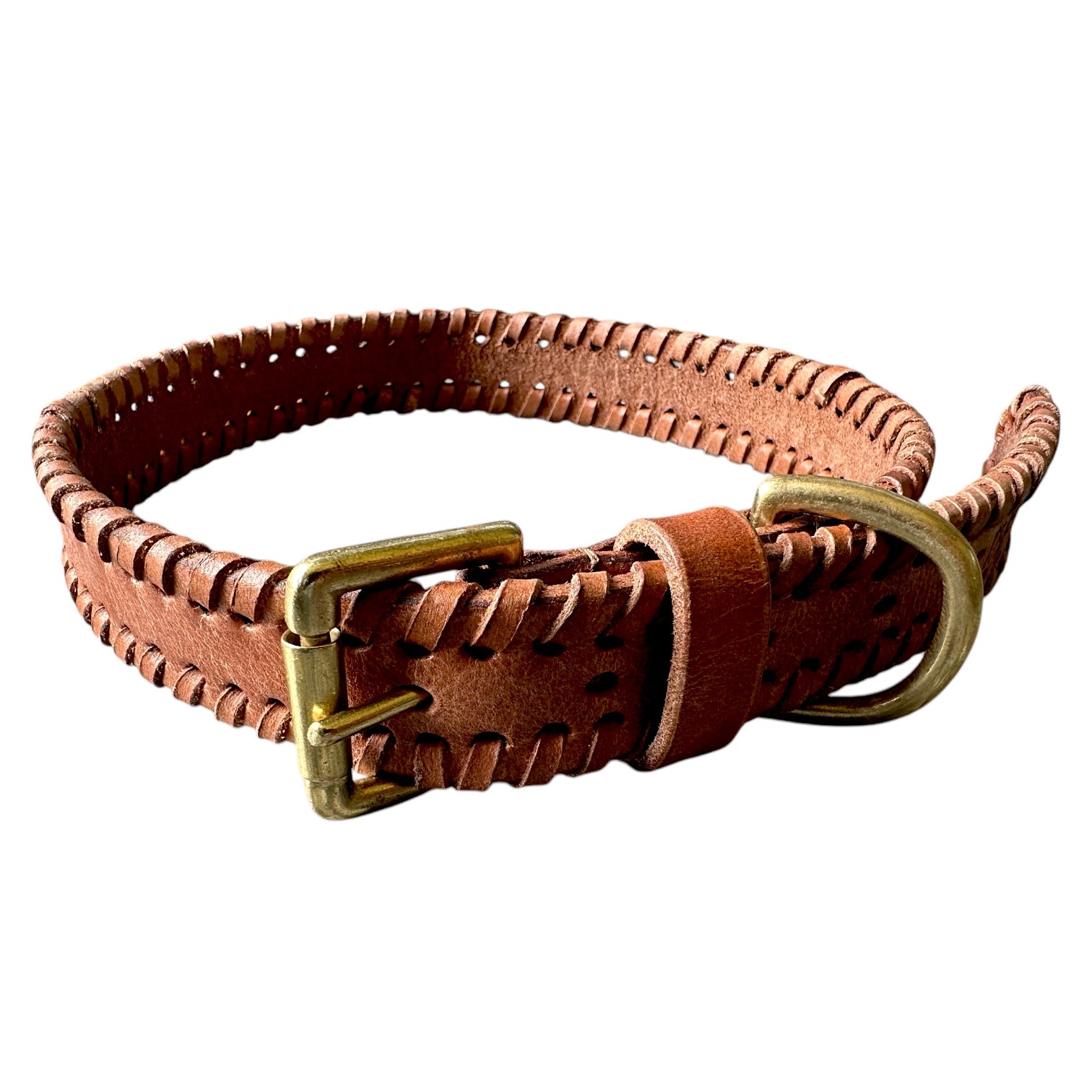 The K9 Store 100% Highgrade Leather Side Braided Designer Dog Neck Collar (Tan)