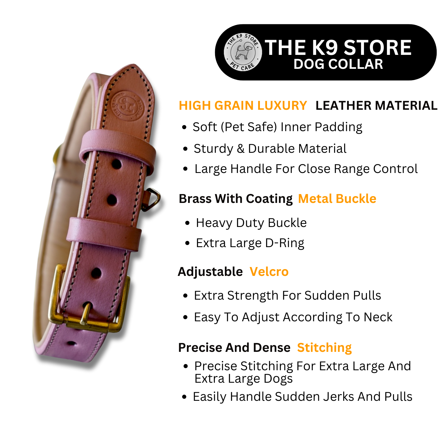 The K9 Store 100% Highgrade Leather Colored Basic Dog Neck Collar (Pink)
