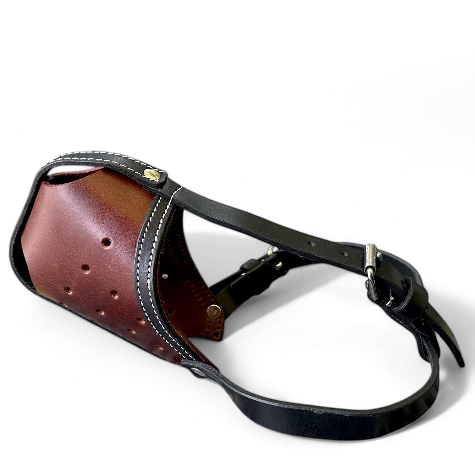 The K9 Store Premium Leather Dog Muzzle, Handstitched Mask for Gaint, Large & Medium Dog Breeds in Black/Tan Color