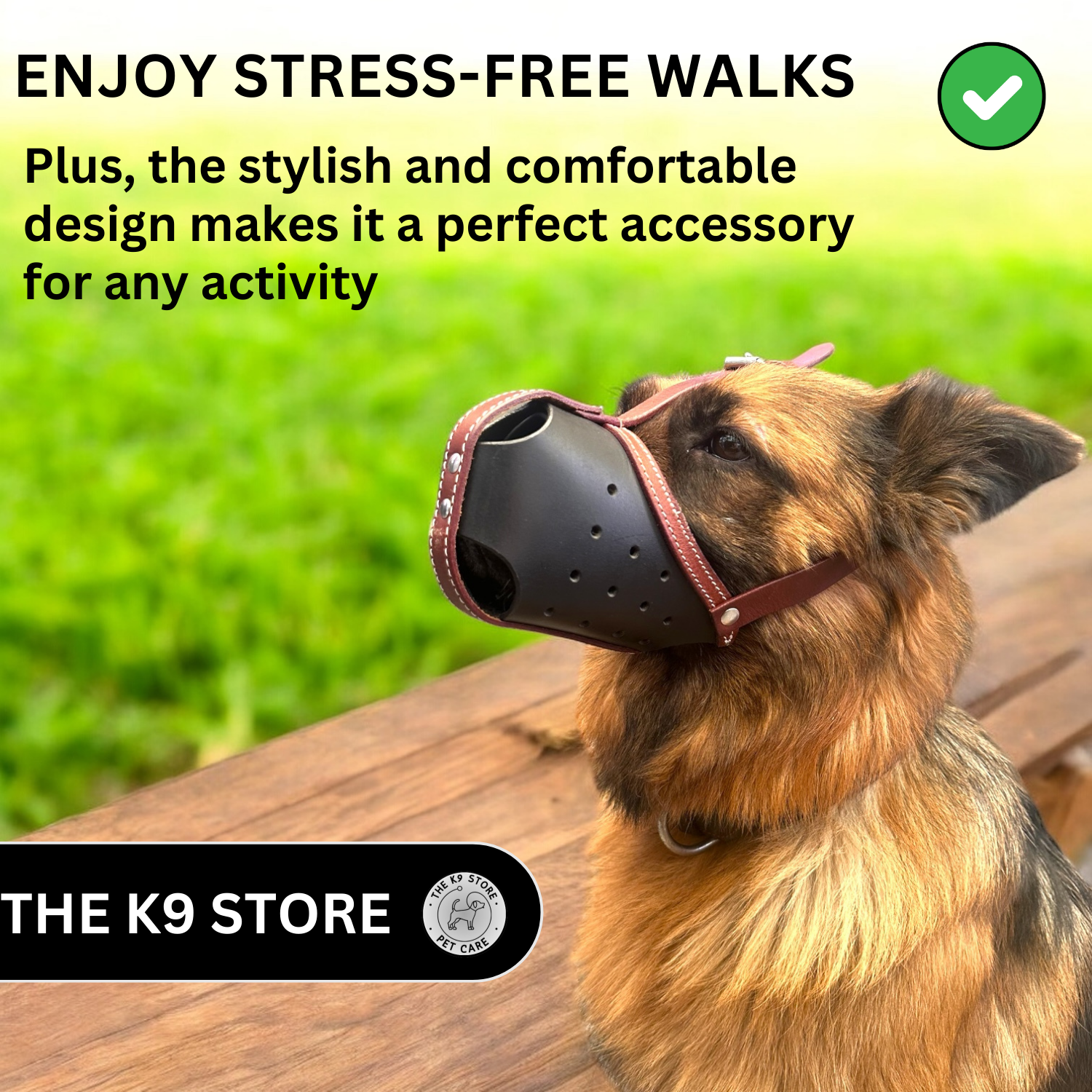 The K9 Store Premium Leather Dog Muzzle, Handstitched Mask for Gaint, Large & Medium Dog Breeds in Black/Tan Color