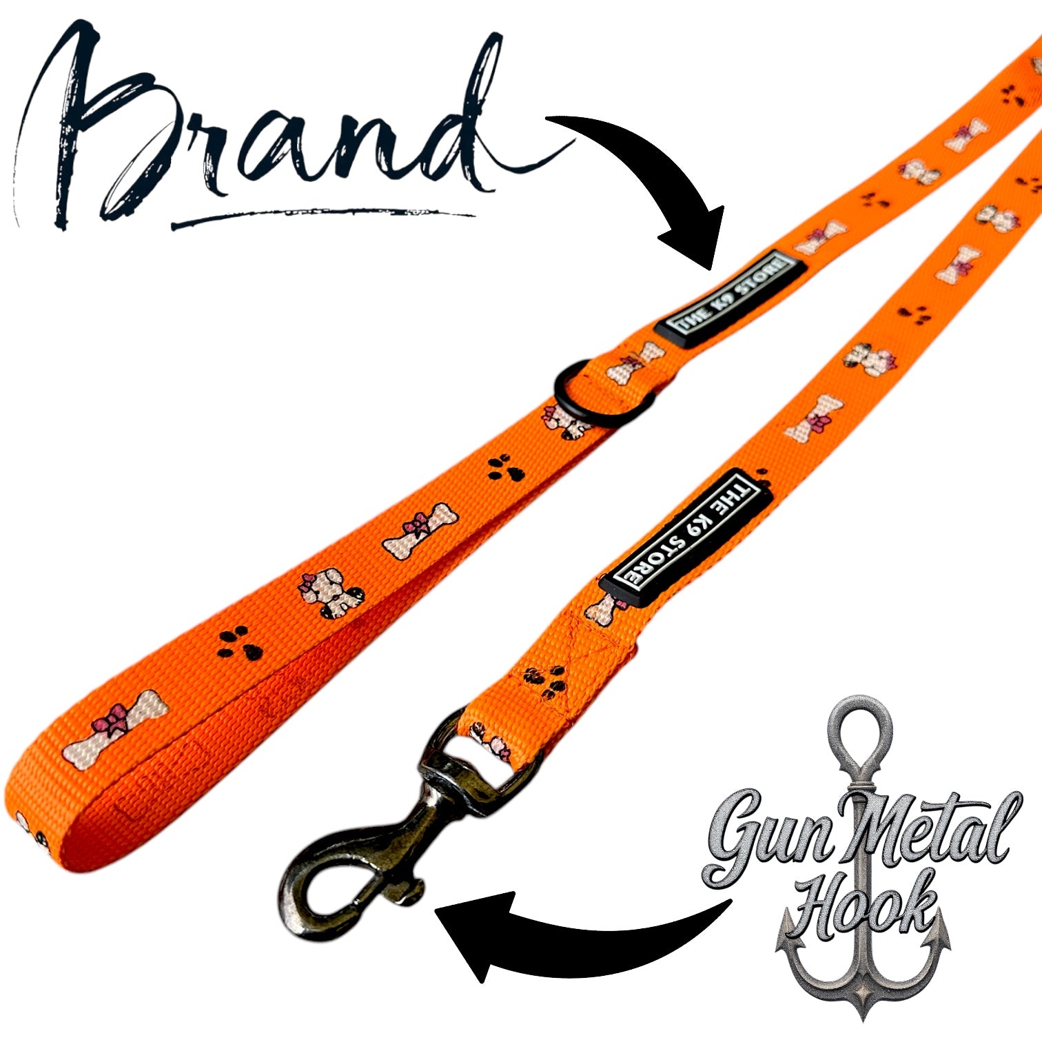 The K9 Store 5ft Orange Printed Nylon Leash for Dogs – Strong & Durable for all dog breeds